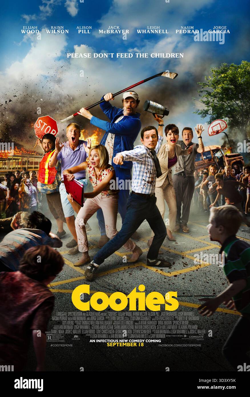 Cooties (2014) diretto da Jonathan Milott e Cary Murnion e interpretato da Elijah Wood, Alison Pill e Rainn Wilson. Gli insegnanti delle scuole elementari devono combattere per sopravvivere quando un virus trasforma i bambini in mostri selvaggi. USA SOLO PER USO EDITORIALE DI un foglio di poster. Credito: BFA / Lionsgate Foto Stock