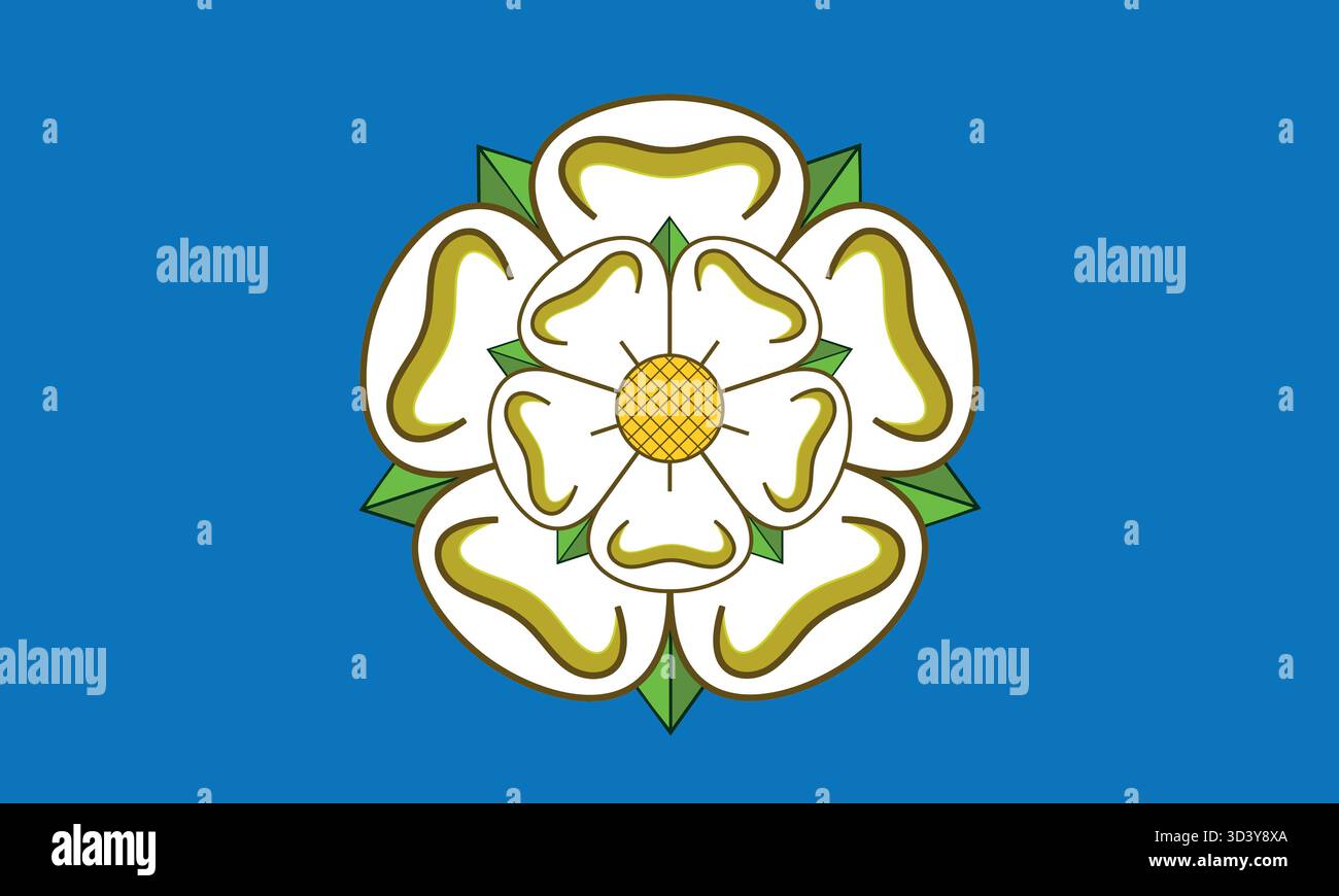 Flag of Yorkshire, Inghilterra – White Rose on Blue Field, Historic County Banner, English Heritage, Regional Identity Illustrazione Vettoriale