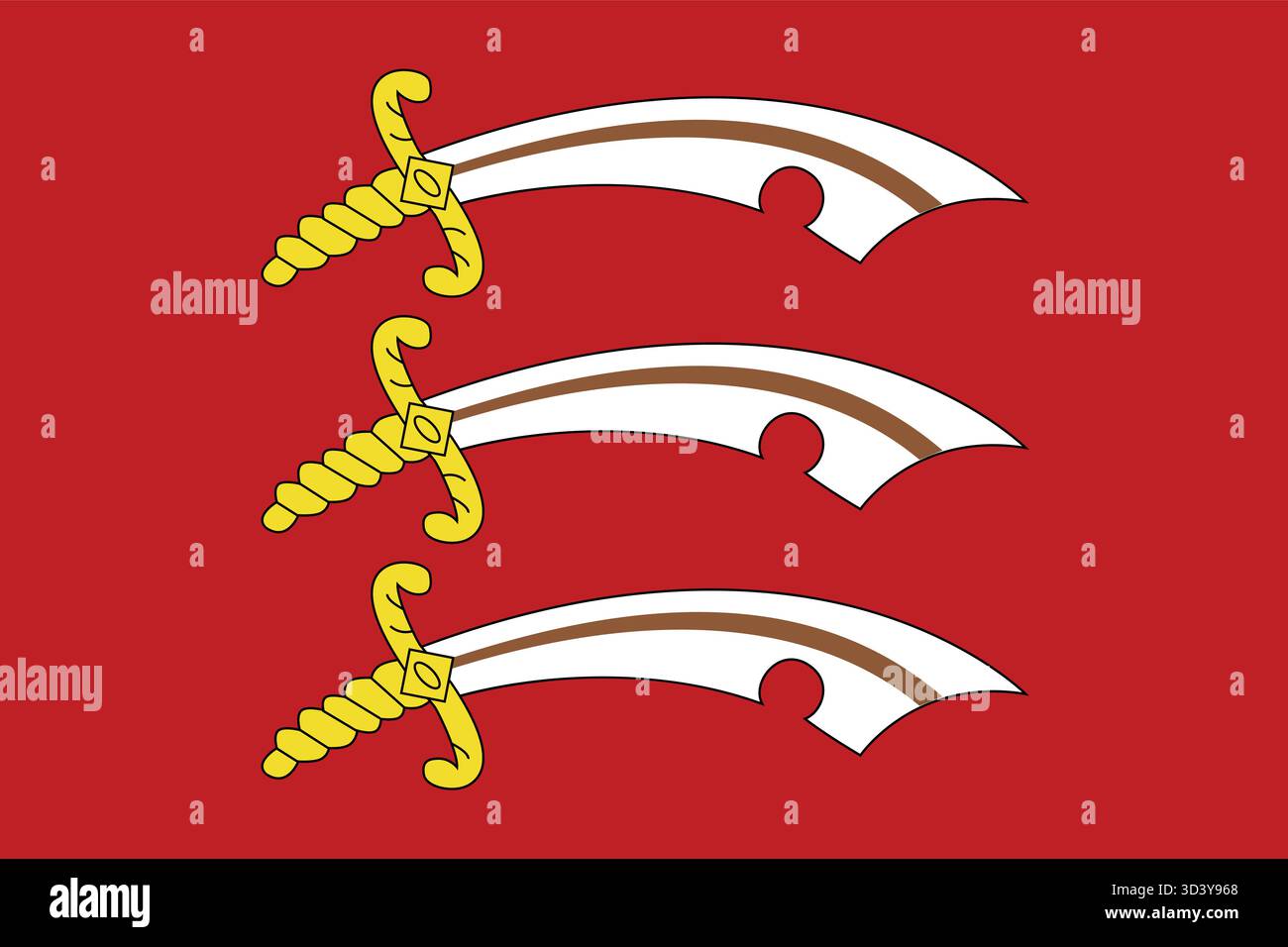 Bandiera dell'Essex, Inghilterra - Red Saxon Seax Blades on Blue Field, Historic County Banner, English Heritage, Regional Identity Illustrazione Vettoriale