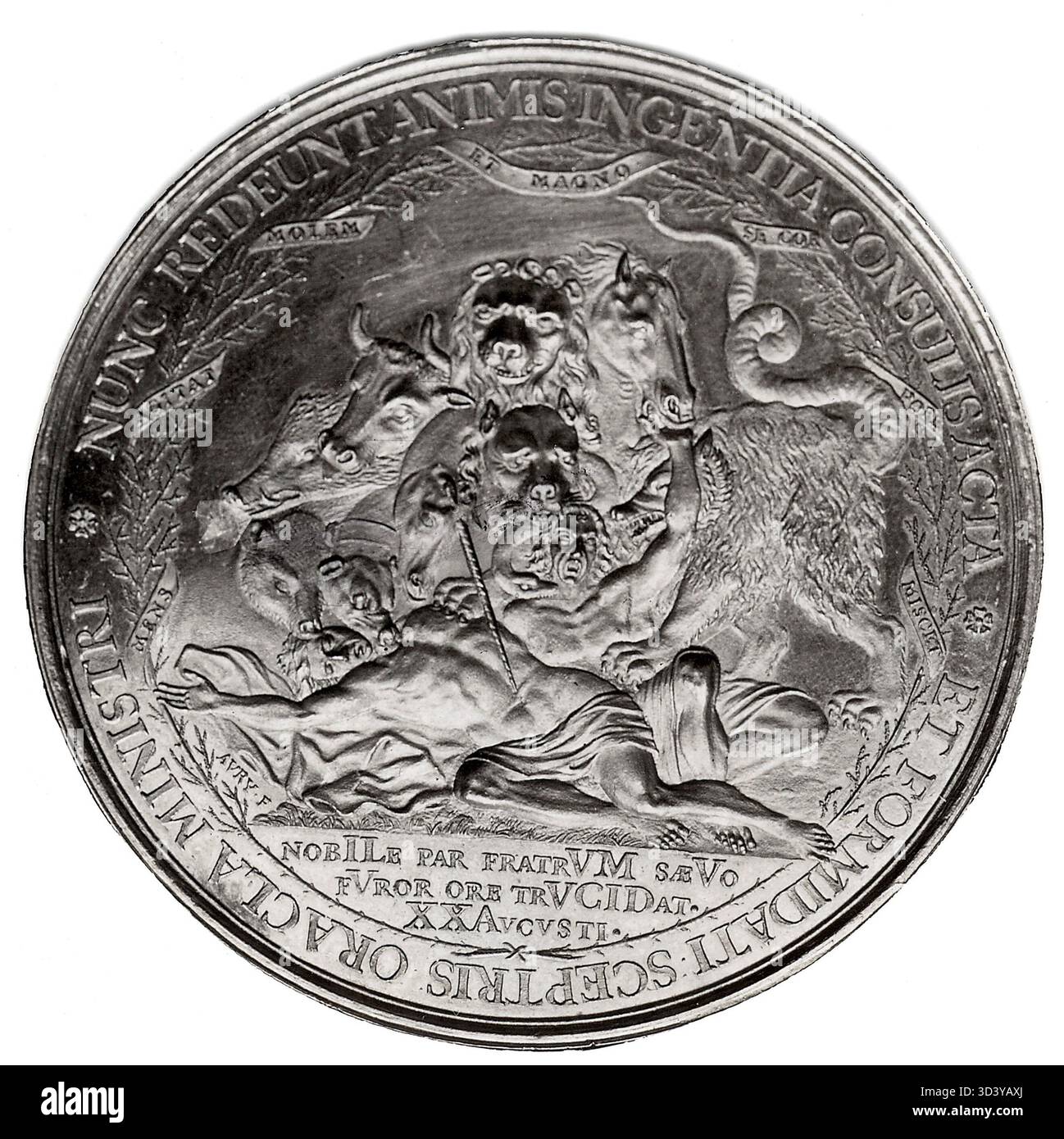 Una moneta rara coniata nel 1913 per commemorare la morte dei fratelli De Witt, figure politiche olandesi di spicco nel XVII secolo. Foto Stock