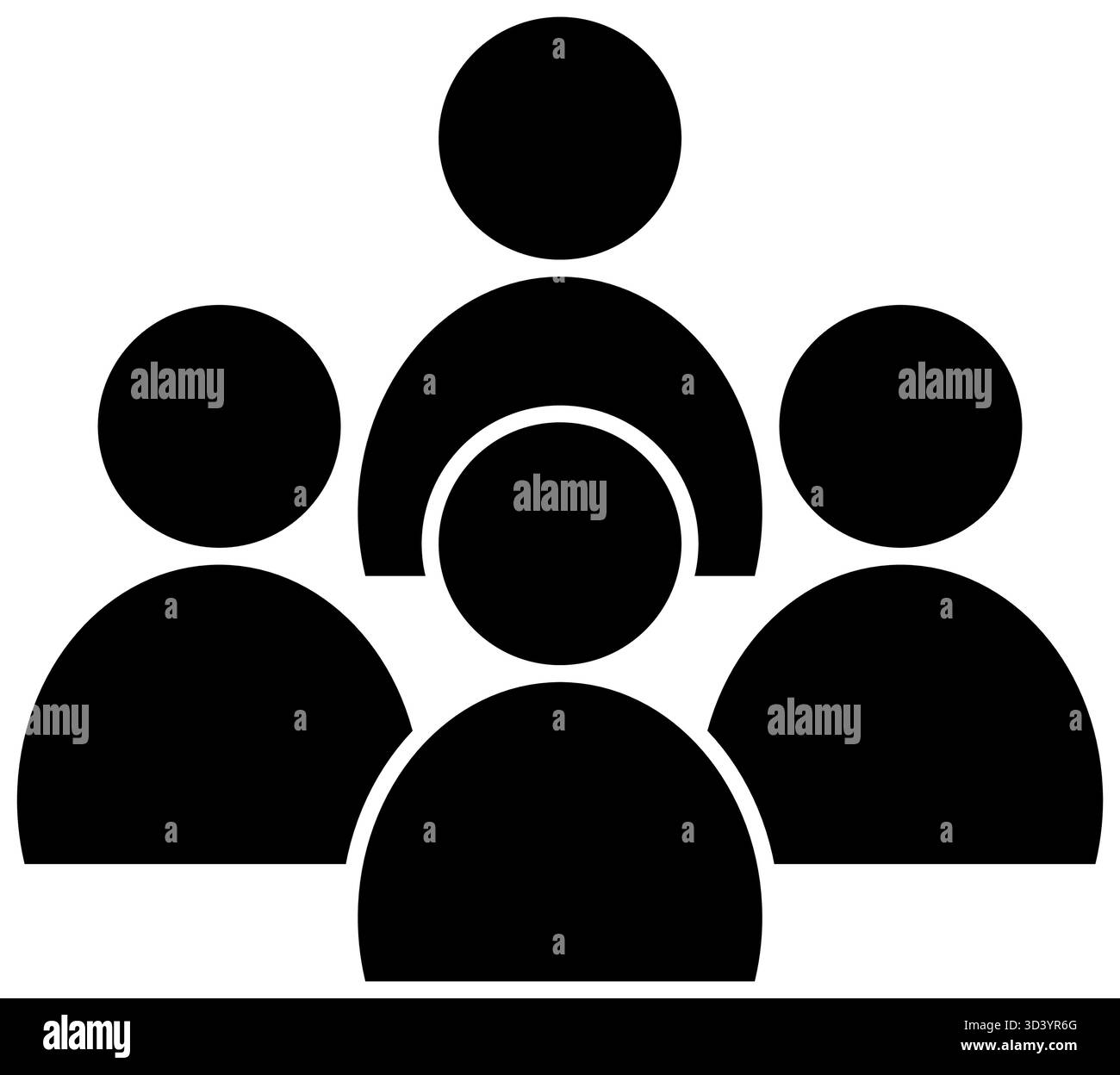 Icona vettoriale silhouette nera che rappresenta un leader e un gruppo di tre membri del team. Gestione, organizzazione, gerarchia o un team aziendale Illustrazione Vettoriale