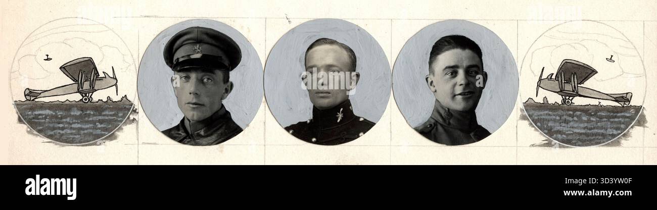 Questa foto del 1922 mostra i piloti militari dell'esercito olandese a Soesterberg, tra cui i sergenti Bakkenes, Bos e Duimelaar. L'immagine riflette i primi sforzi dell'aviazione militare nei Paesi Bassi durante gli anni '1920 Foto Stock