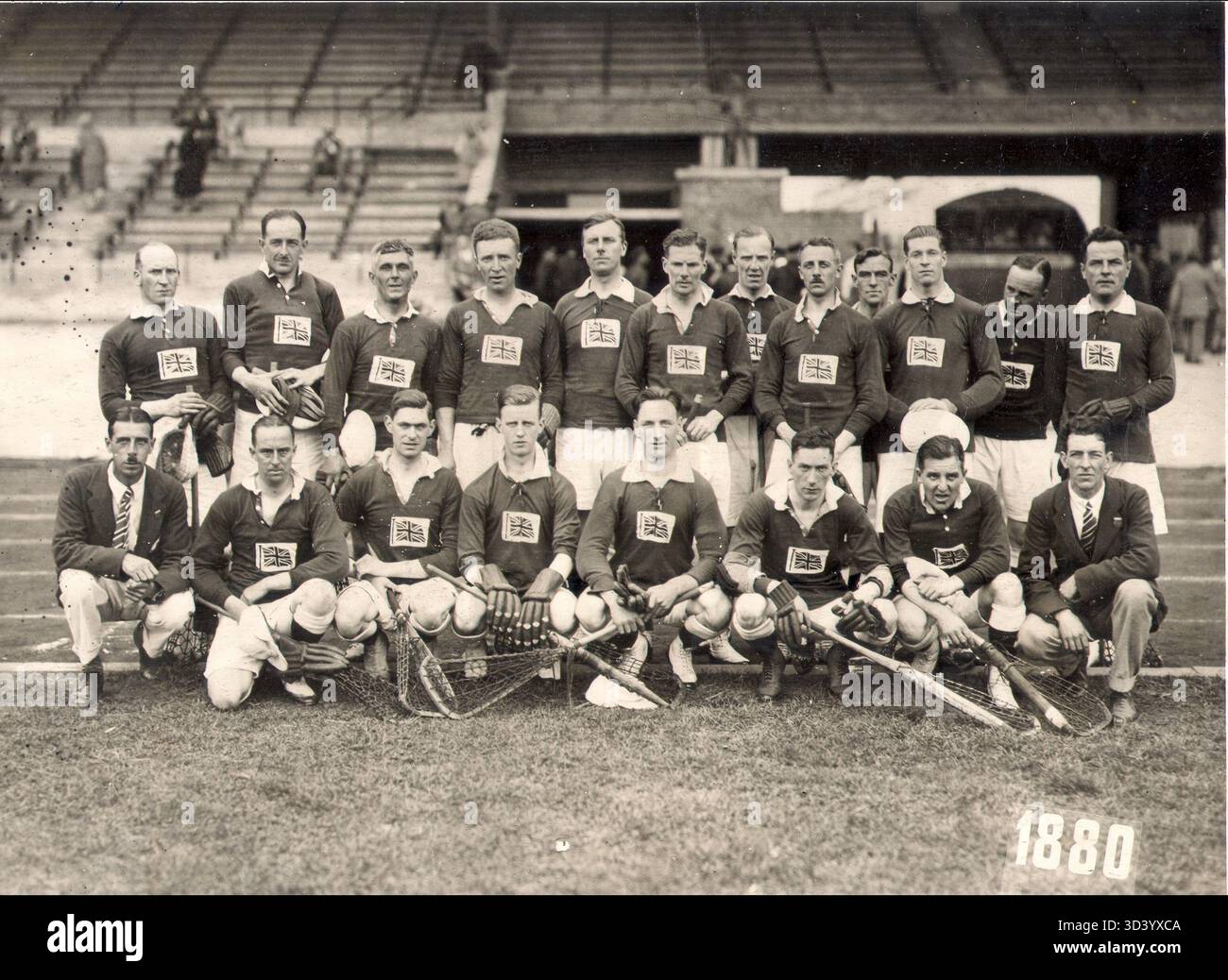 La squadra di lacrosse della Gran Bretagna ha partecipato alle Olimpiadi estive del 1928, mostrando la presenza internazionale dello sport nella prima storia olimpica. Foto Stock