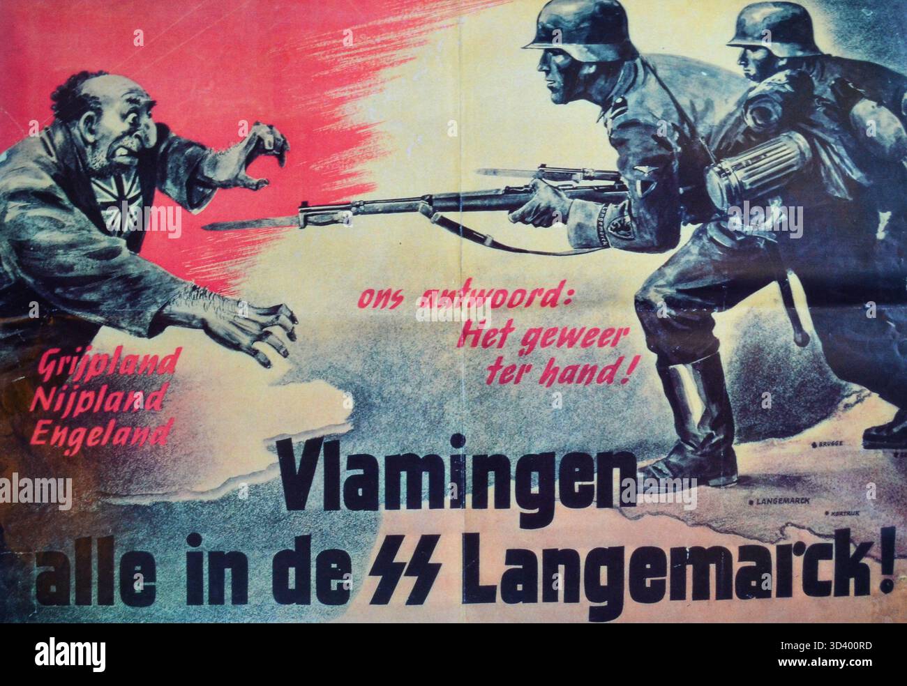 Un manifesto di reclutamento propagandistico per la 27th SS Volunteer Grenadier Division Langemarck, che invitava gli uomini fiamminghi ad unirsi. Foto Stock