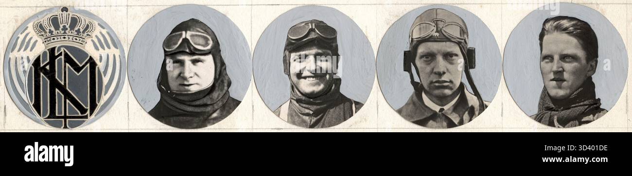 Questa fotografia del 1922 mostra i piloti civili della KLM Geyssendorffer, Scholte, V.d. Hoop e Wende. Mette in evidenza i primi giorni di KLM e dell'aviazione civile nei Paesi Bassi. Foto Stock