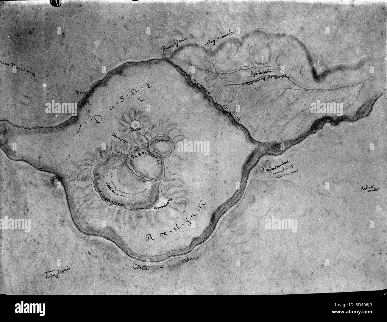 Parte di una mappa disegnata di Giava orientale del periodo coloniale in Indonesia (ex Indie orientali olandesi), datata tra il 1880 e il 1910. Foto Stock
