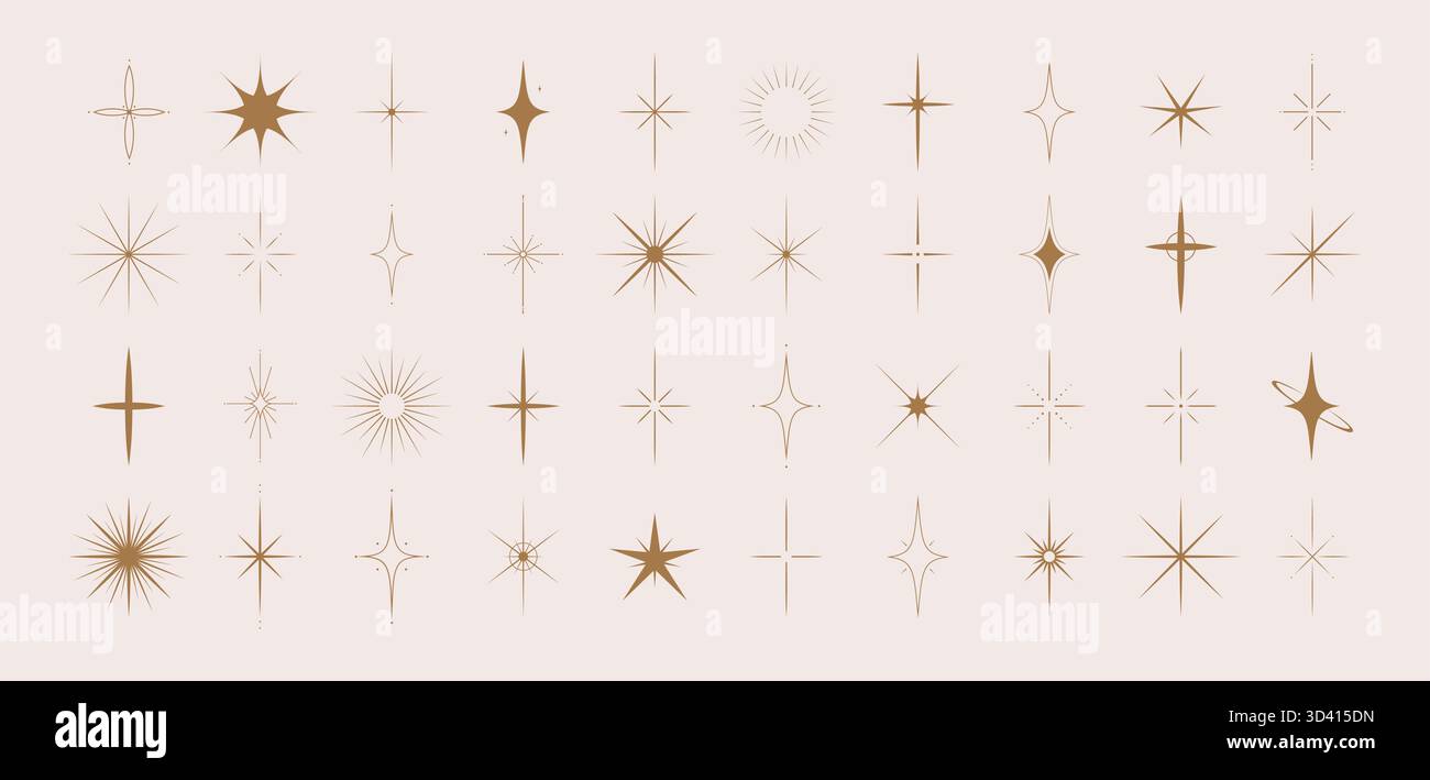 Collezione Sparkle Stars. Icone di stelle estetiche. Elementi grafici geometrici alla moda. Illustrazione vettoriale Illustrazione Vettoriale