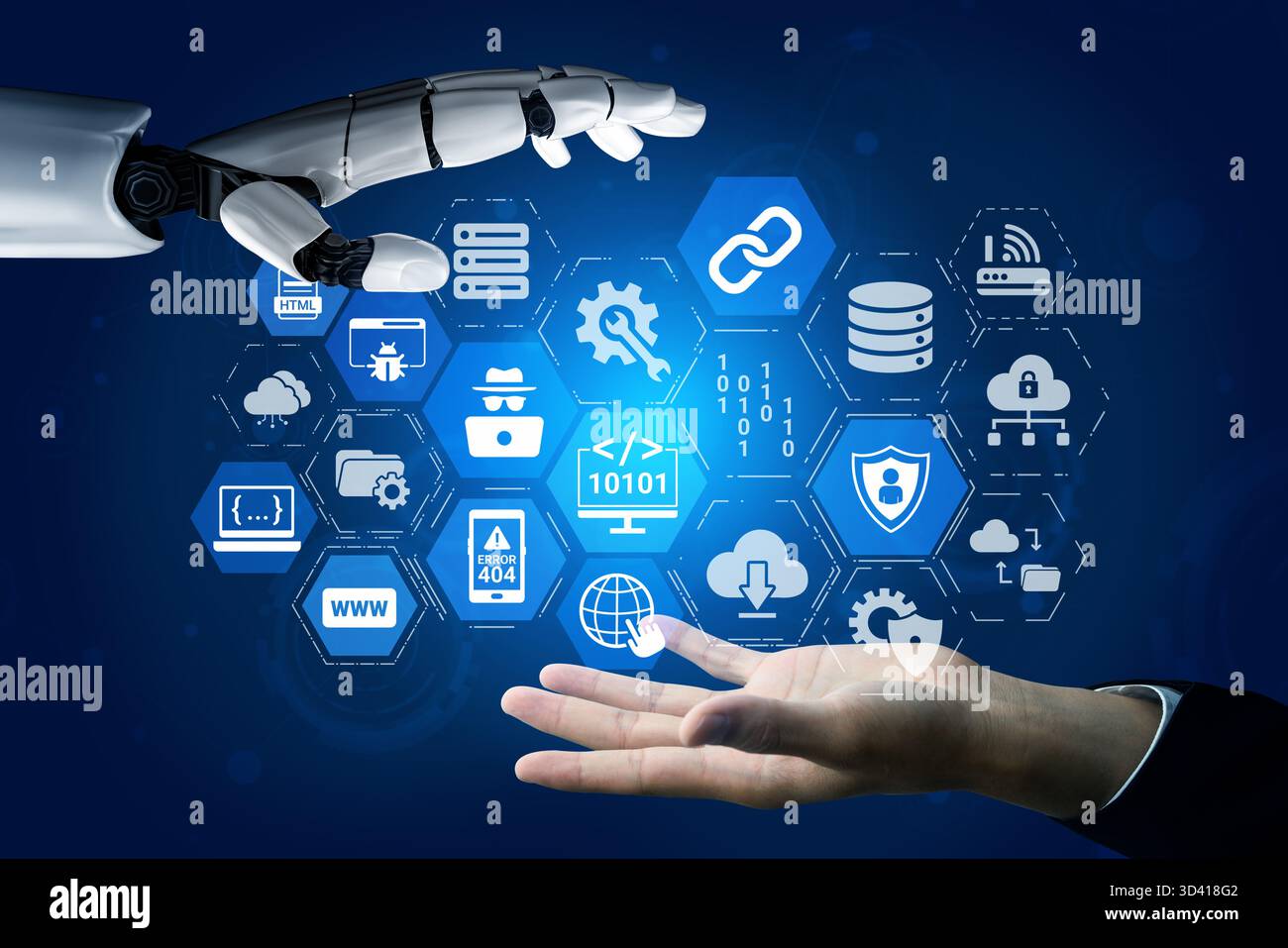 Gli assistenti di codifica AI ottimizzano la programmazione, automatizzano la generazione di codice, eseguono il debug in modo efficiente e accelerano lo sviluppo di prodotti digitali con strumenti avanzati Foto Stock