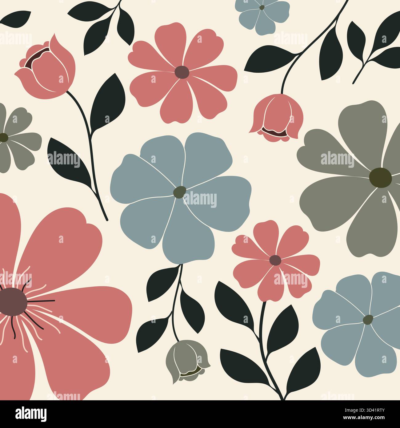 Aggiungi un'eleganza floreale vintage ai tuoi progetti. Questo motivo offre un'estetica morbida e naturale, perfetta per gli sfondi. Illustrazione Vettoriale