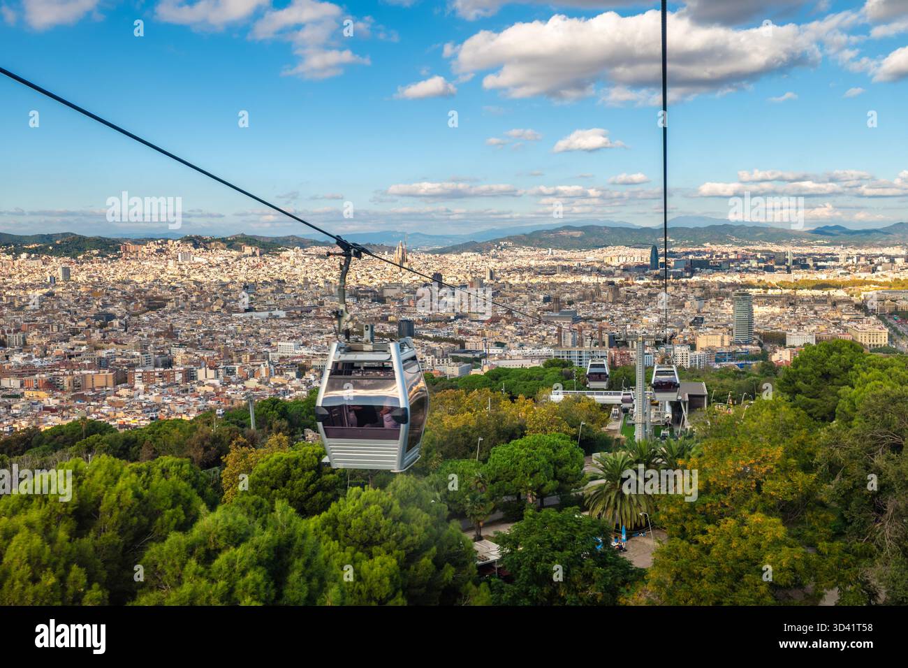 La funivia di Montjuic, una cabinovia a Barcellona, Catalogna, Spagna Foto Stock