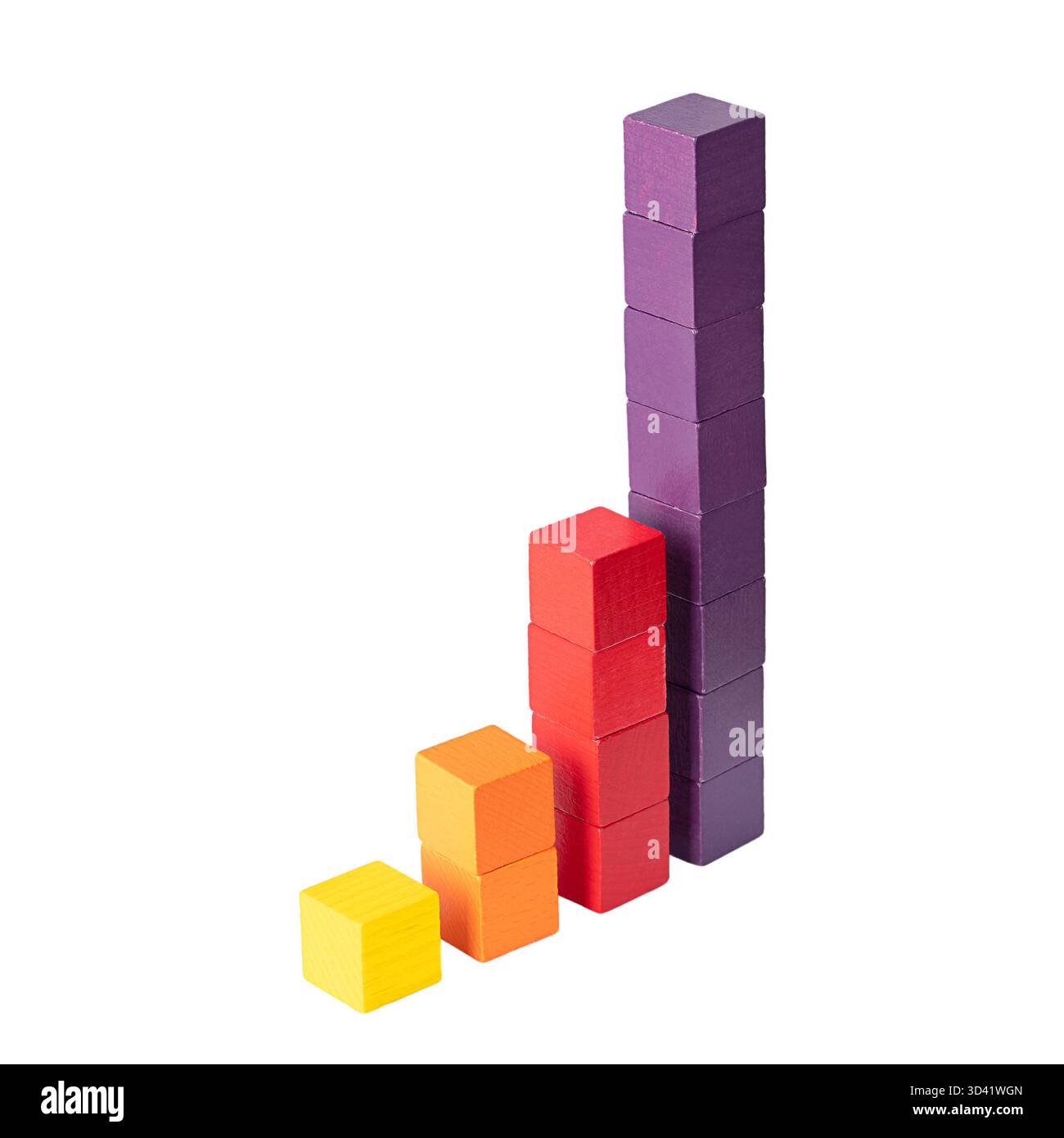 Potenza di due, raddoppiata con cubi, impilata su colonne. Due alla potenza di n. iniziando con un cubo, raddoppiato ogni volta. Crescita esponenziale. Foto Stock