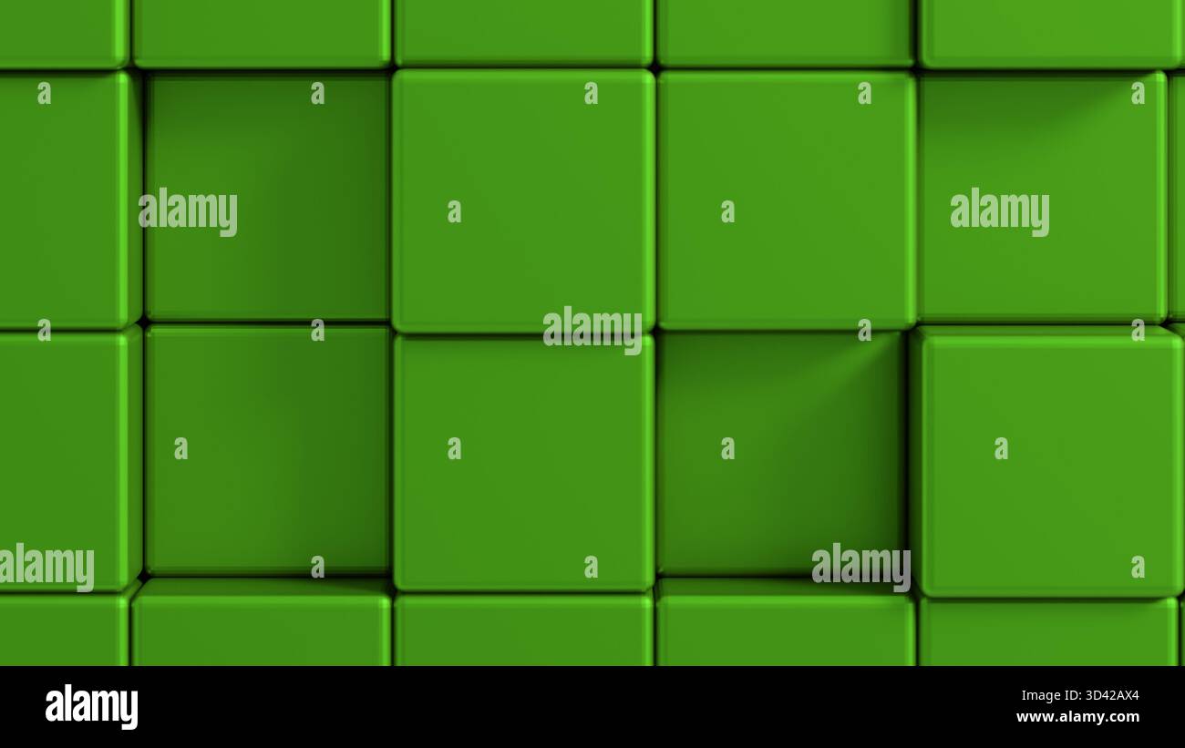 SFONDO CUBO 3D VERDE. Sfondo astratto e scrren per dispositivi mobili o social Foto Stock