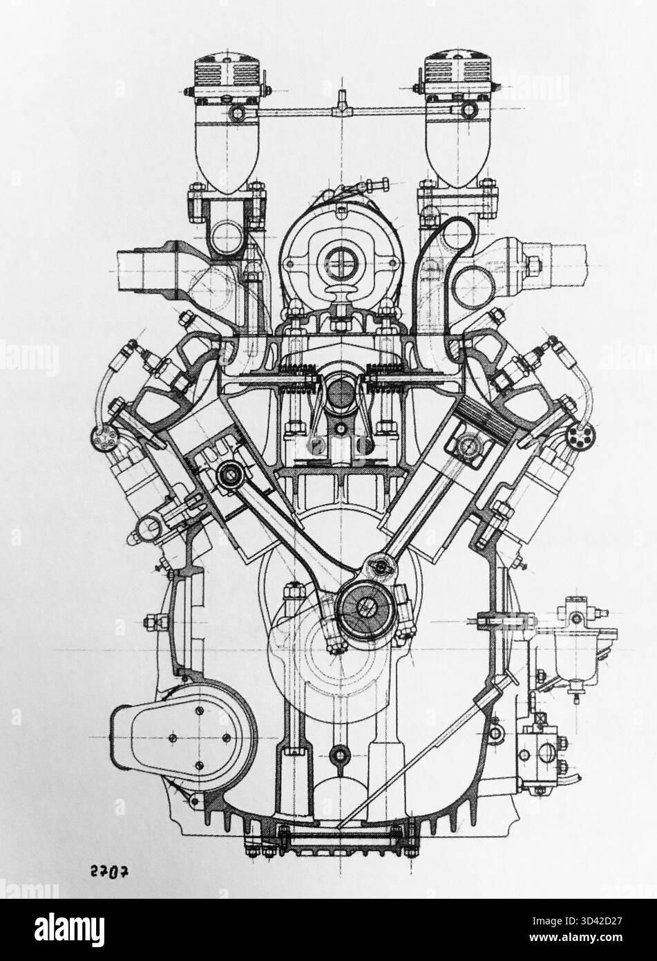 Disegno a sezione trasversale del motore Tatra Type 80, prodotto dalla Tatra Works a Koprivnice, Cecoslovacchia, datato 1930. Foto Stock
