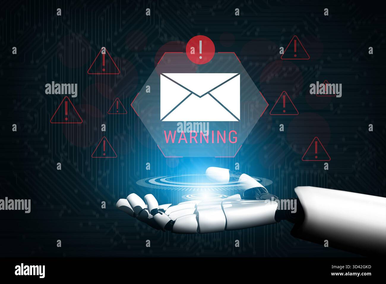 L'INTELLIGENZA ARTIFICIALE supporta sistemi di posta elettronica sicuri che rilevano gli attacchi di phishing, bloccano gli allegati dannosi e rafforzano la sicurezza delle comunicazioni digitali. Analisi Foto Stock