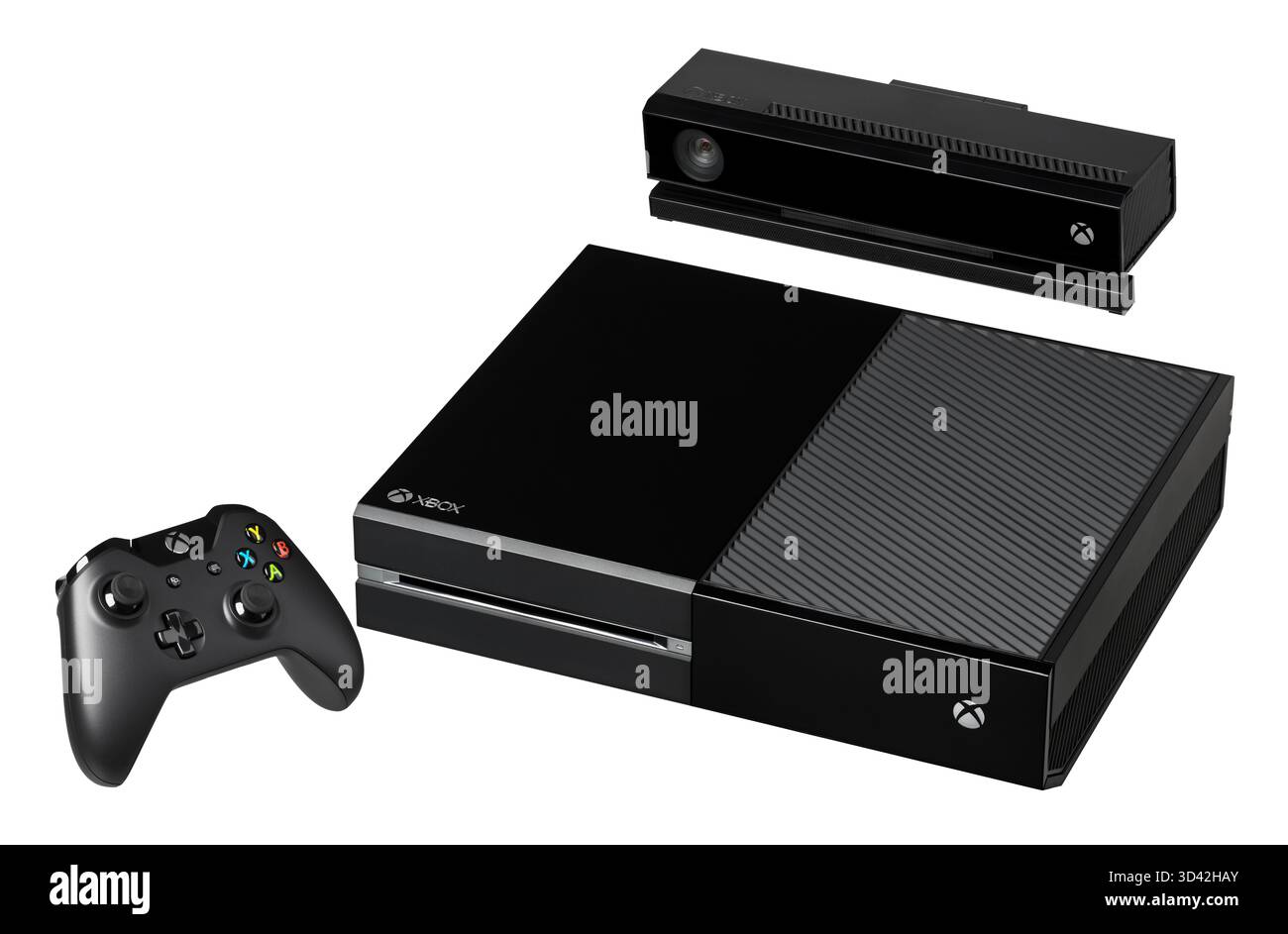2013 console Microsoft Xbox One, con controller e Kinect. Foto Stock