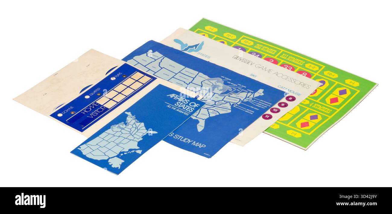 1972 tabelloni di gioco per Magnavox Odyssey, la prima console per videogiochi Foto Stock