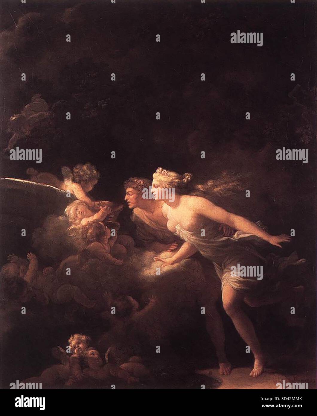 FRAGONARD, Jean-Honor? (b. 1732, Grasse, d. 1806, Parigi) The Fountain of Love 1785 Oil on Canvas, 64 x 51 cm Wallace Collection, Londra il chiaroscuro fuso e le figure classiche contrastano con la precedente allegra informalità di Fragonard e anticipano il classicismo che dominò la pittura francese negli anni '1790 --- parole chiave: --------------- Autore: FRAGONARD, Jean-Honor? Titolo: The Fountain of Love Time-line: 1751-1800 Scuola: Francese forma: Pittura tipo: Genere Foto Stock