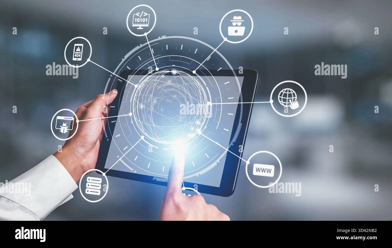 Sviluppo di software con sovrapposizioni di codifica, linguaggi di programmazione, strumenti per sviluppatori, creazione di app mobili e programmazione avanzata per prodotti digitali Foto Stock