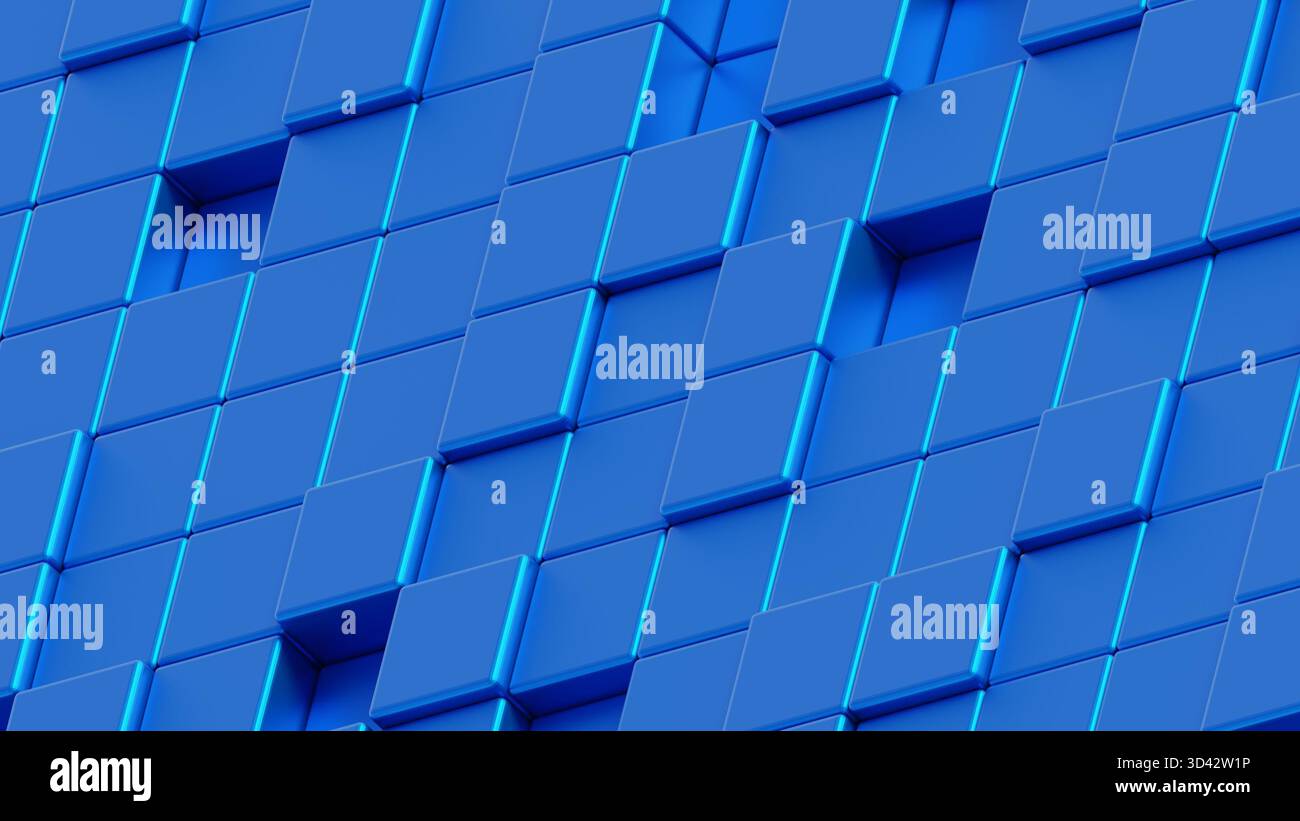 SFONDO CUBO 3D BLU. Sfondo astratto e scrren per dispositivi mobili o social Foto Stock