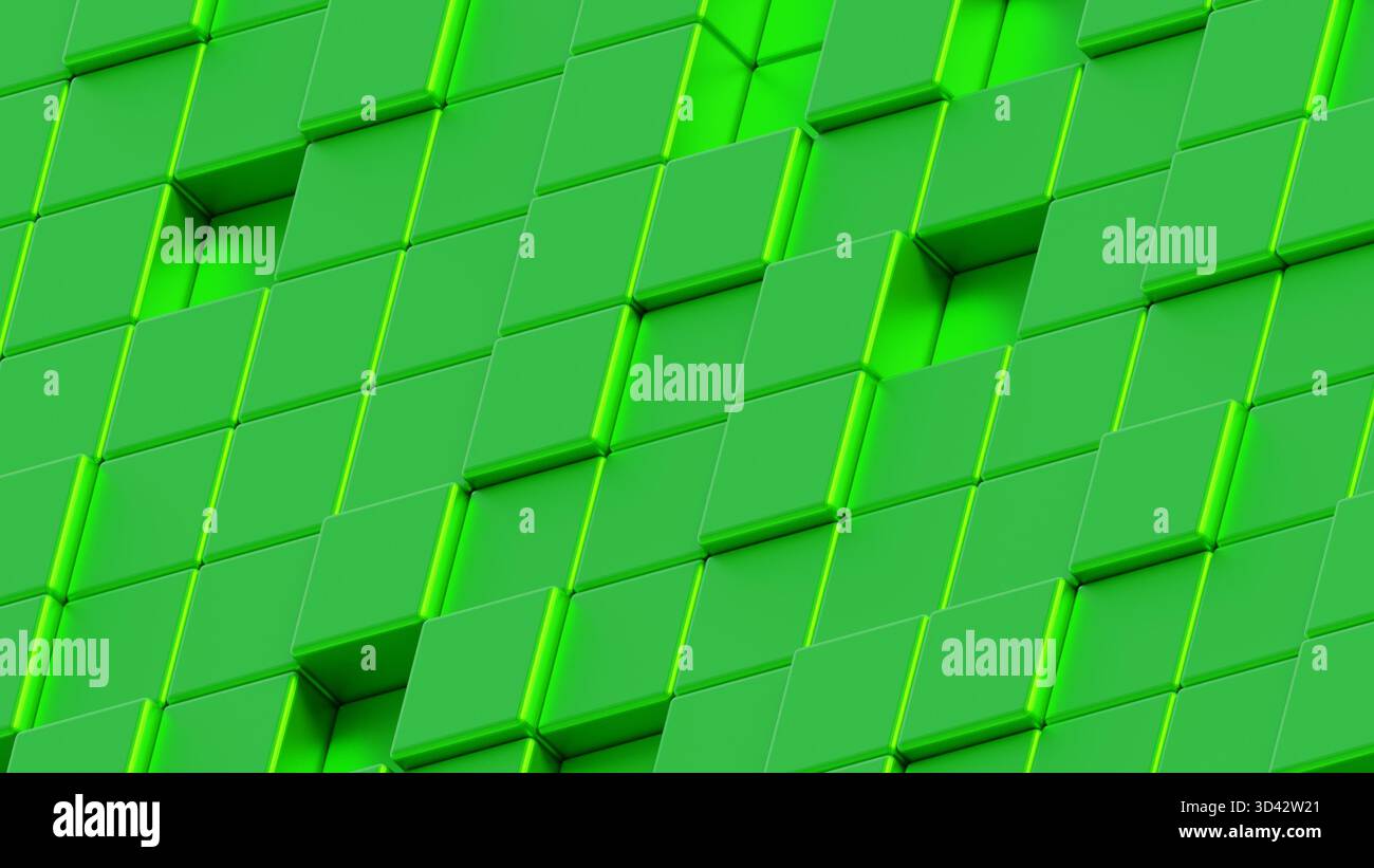 SFONDO CUBO 3D VERDE. Sfondo astratto e scrren per dispositivi mobili o social Foto Stock