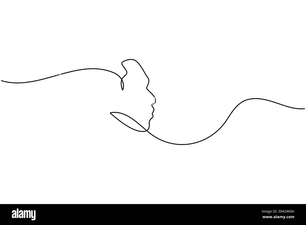 Profilo uomo faccia continua una linea disegnando stile minimalista contorno isolato illustrazione Illustrazione Vettoriale