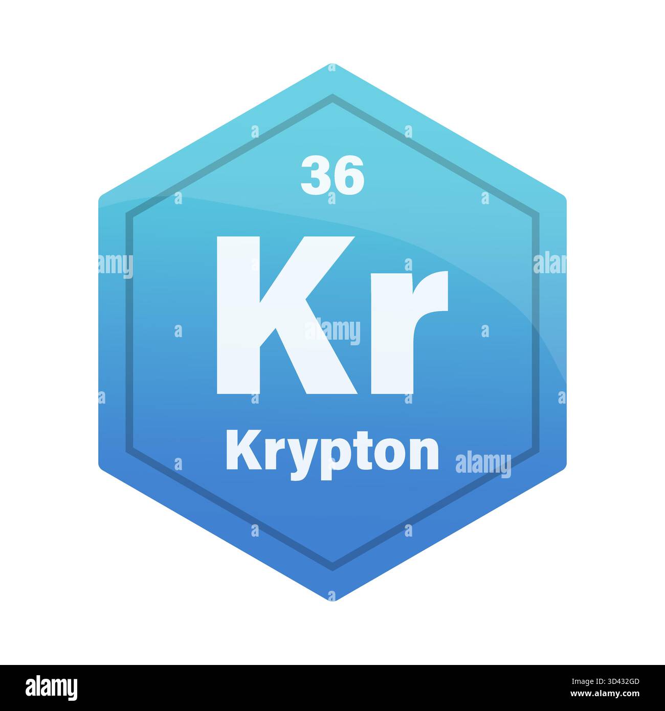 Piastrella con elemento chimico al cripto. Numero atomico 36. Simbolo chimico KR. Esagonale vettoriale a gradiente blu. EPS 10. Illustrazione Vettoriale