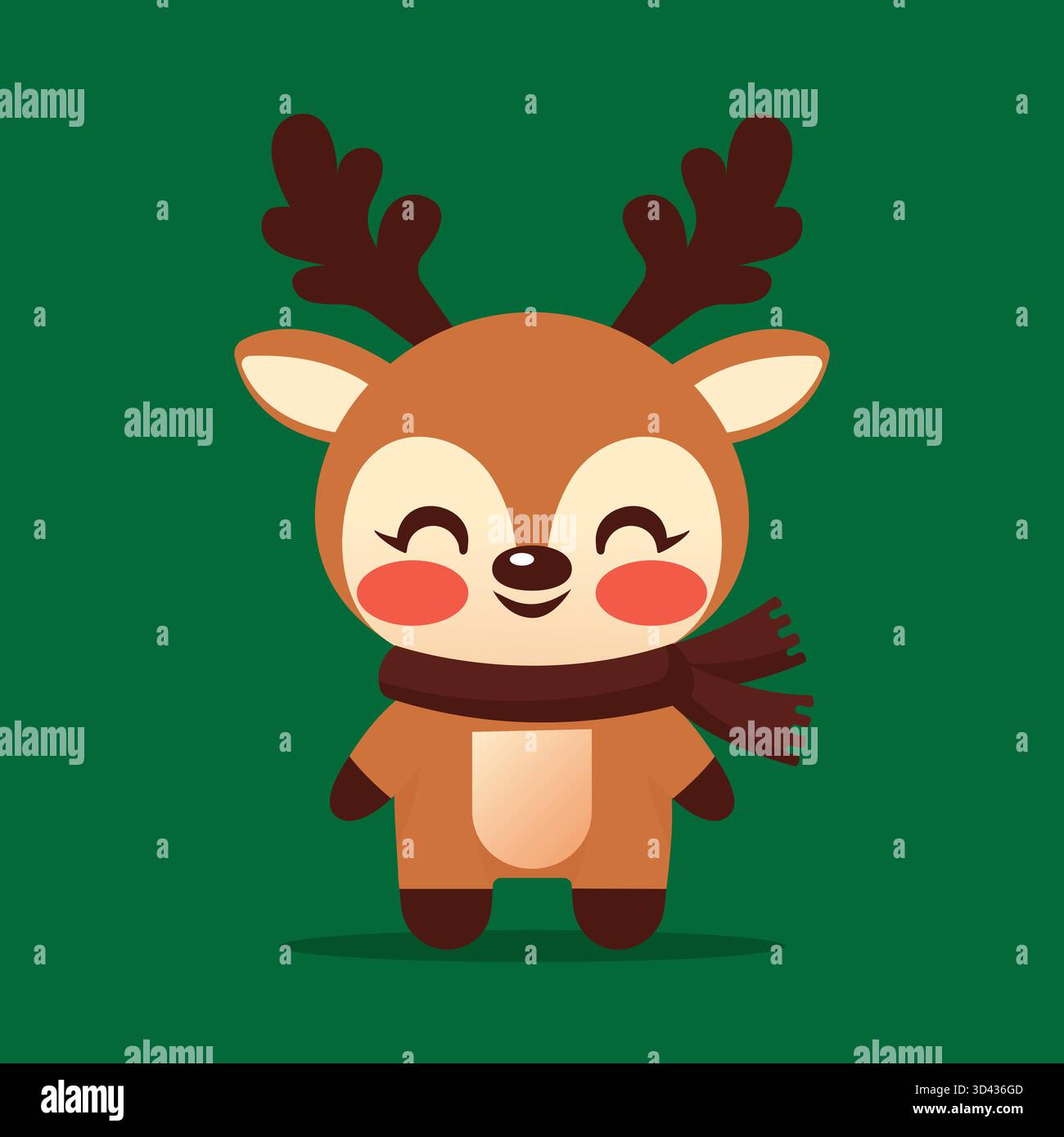 Personaggio di renna natalizia piatta con sciarpa. Illustrazione Vettoriale