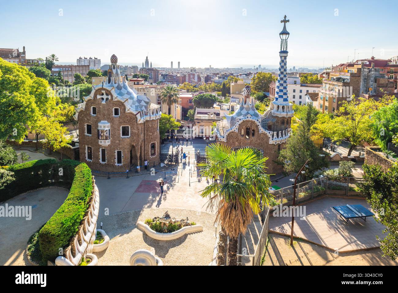 Ingresso al Parco Guell di Barcellona, Catalogna, Spagna Foto Stock