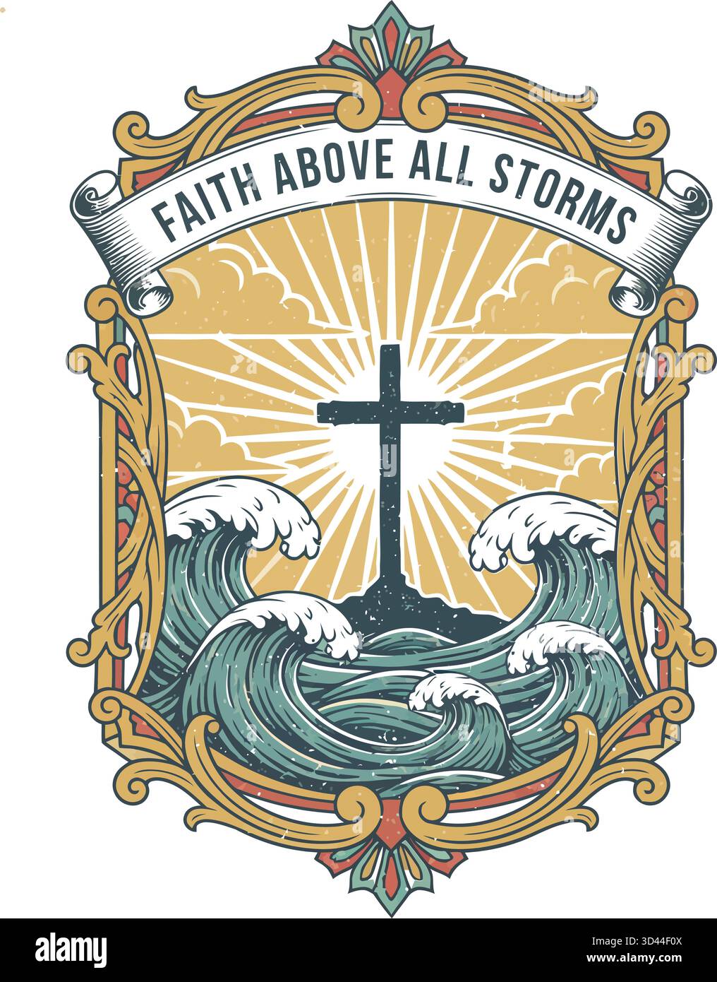 La fede al di sopra di ogni tempesta T-Shirt Design Vector Illustrazione Vettoriale