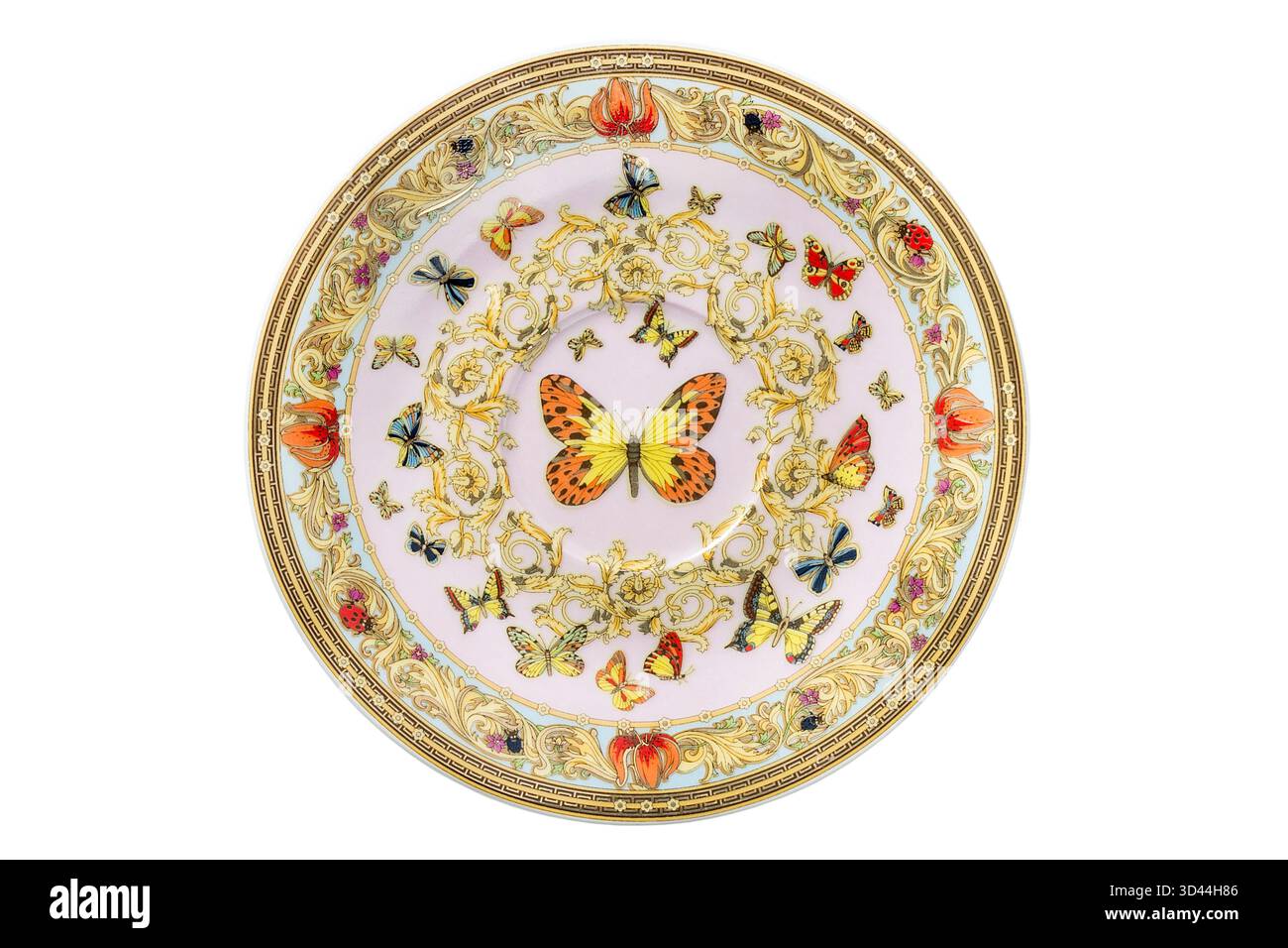 Piattino in ceramica colorata isolato su sfondo bianco Foto Stock