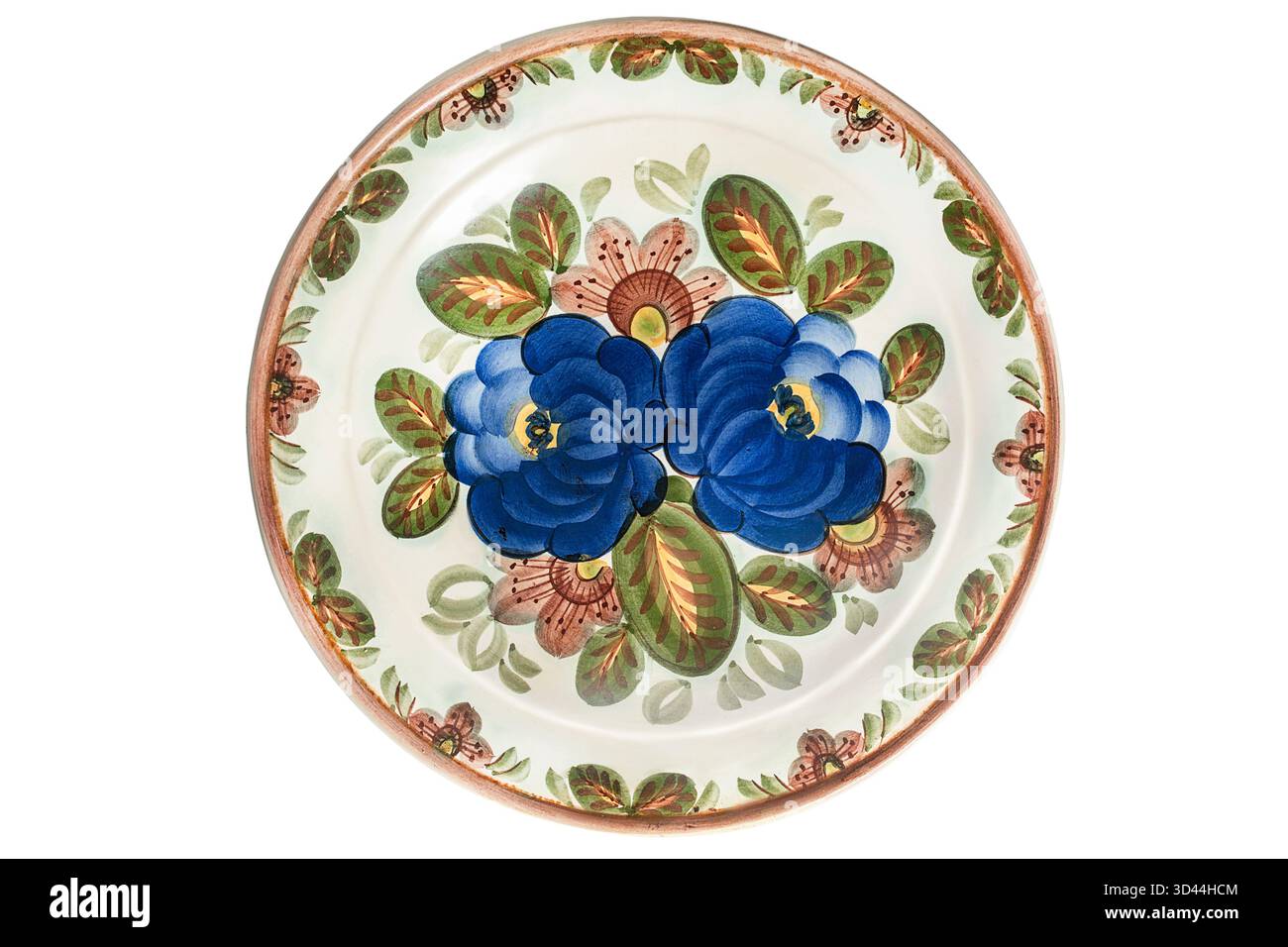 Piastra in ceramica dipinta in modo artistico isolata su sfondo bianco Foto Stock