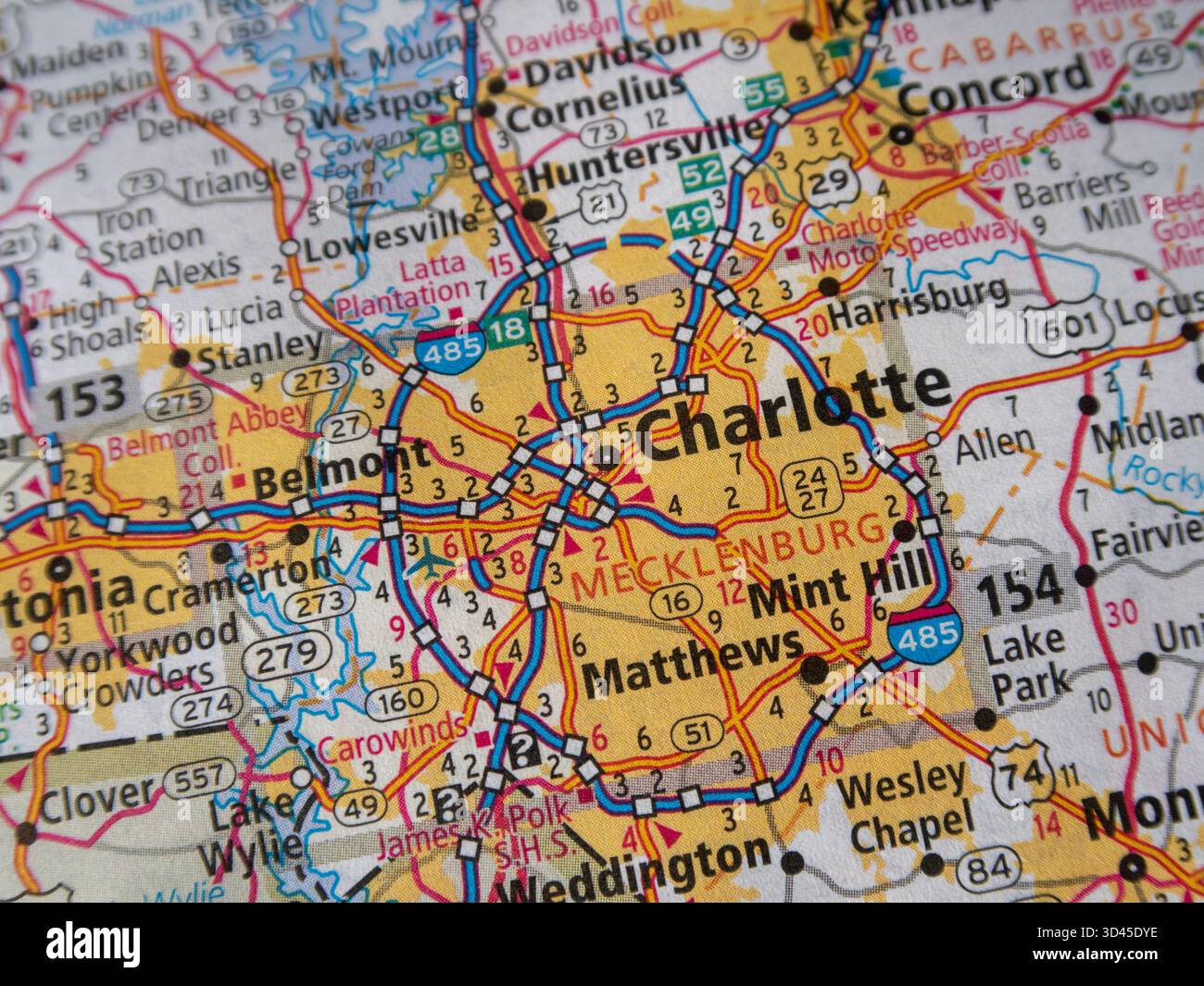 Rete Queen City Road: Charlotte, North Carolina Metropolitan Map Detail Foto Stock