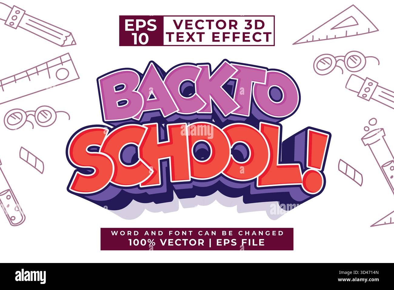 Effetto testo 3D stile fumetto Back to School Illustrazione Vettoriale