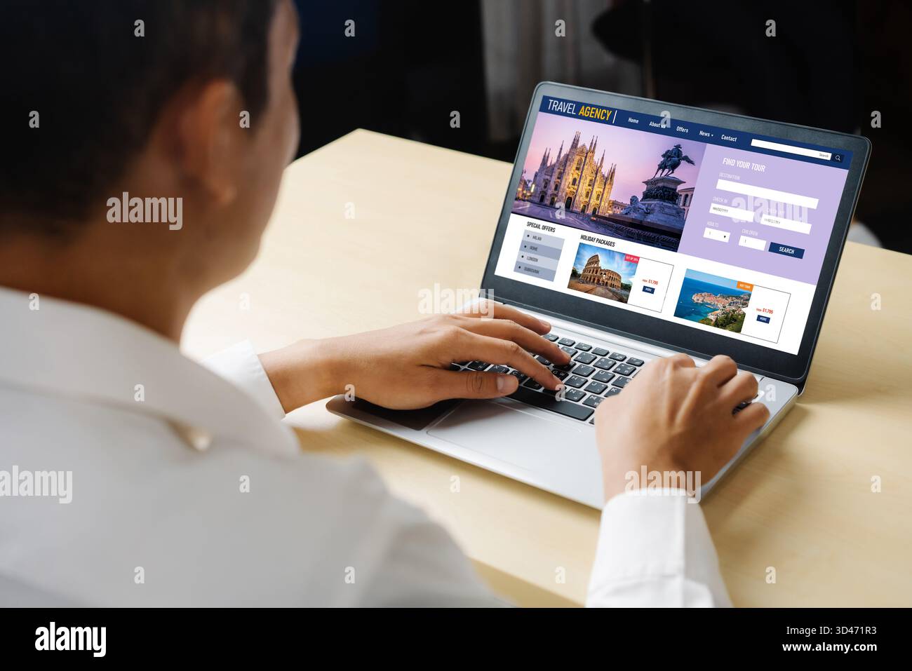 Sito web dell'agenzia di viaggi online per la ricerca e la pianificazione del viaggio offerte e pacchetti per la prenotazione di voli, hotel e tour Foto Stock
