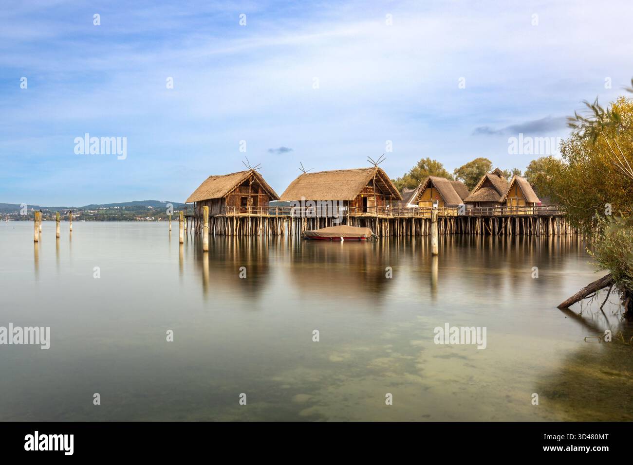 Dimore pila a Unteruhldingen sul Lago di Costanza, Germania Foto Stock