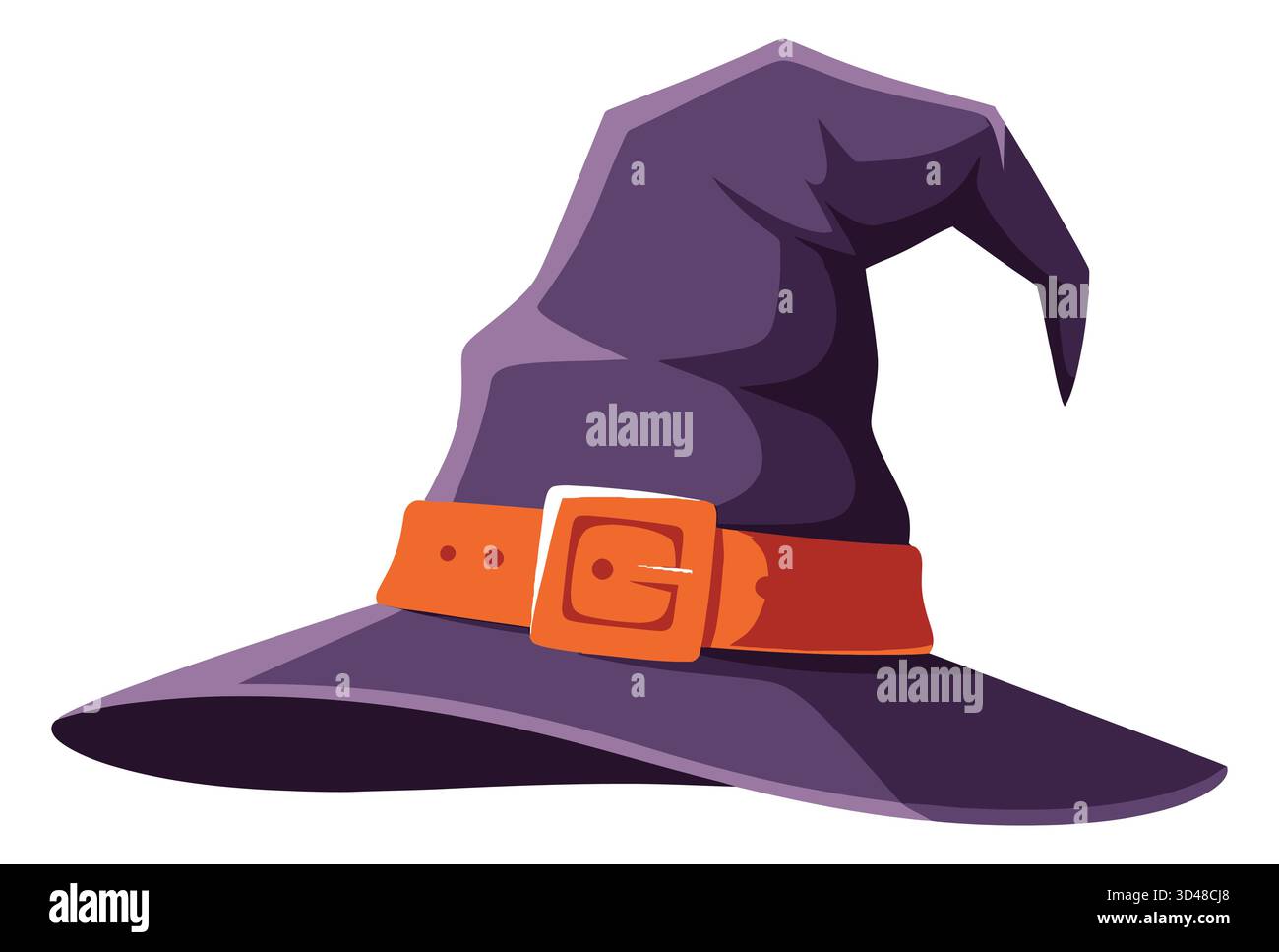 Illustrazione cartoni animati del cappello da strega viola con cintura arancione e fibbia Illustrazione Vettoriale