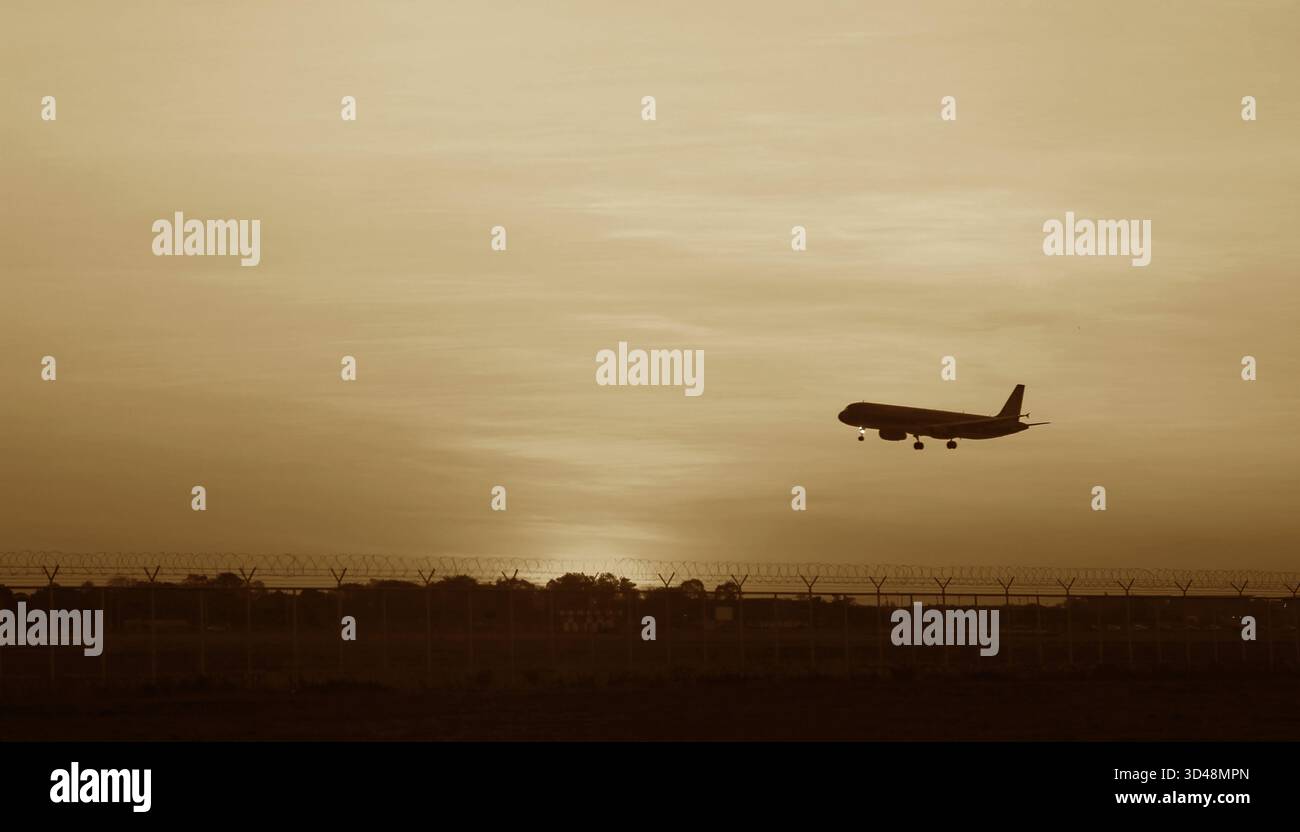 Immagine seppia della partenza del Jet Plane Foto Stock