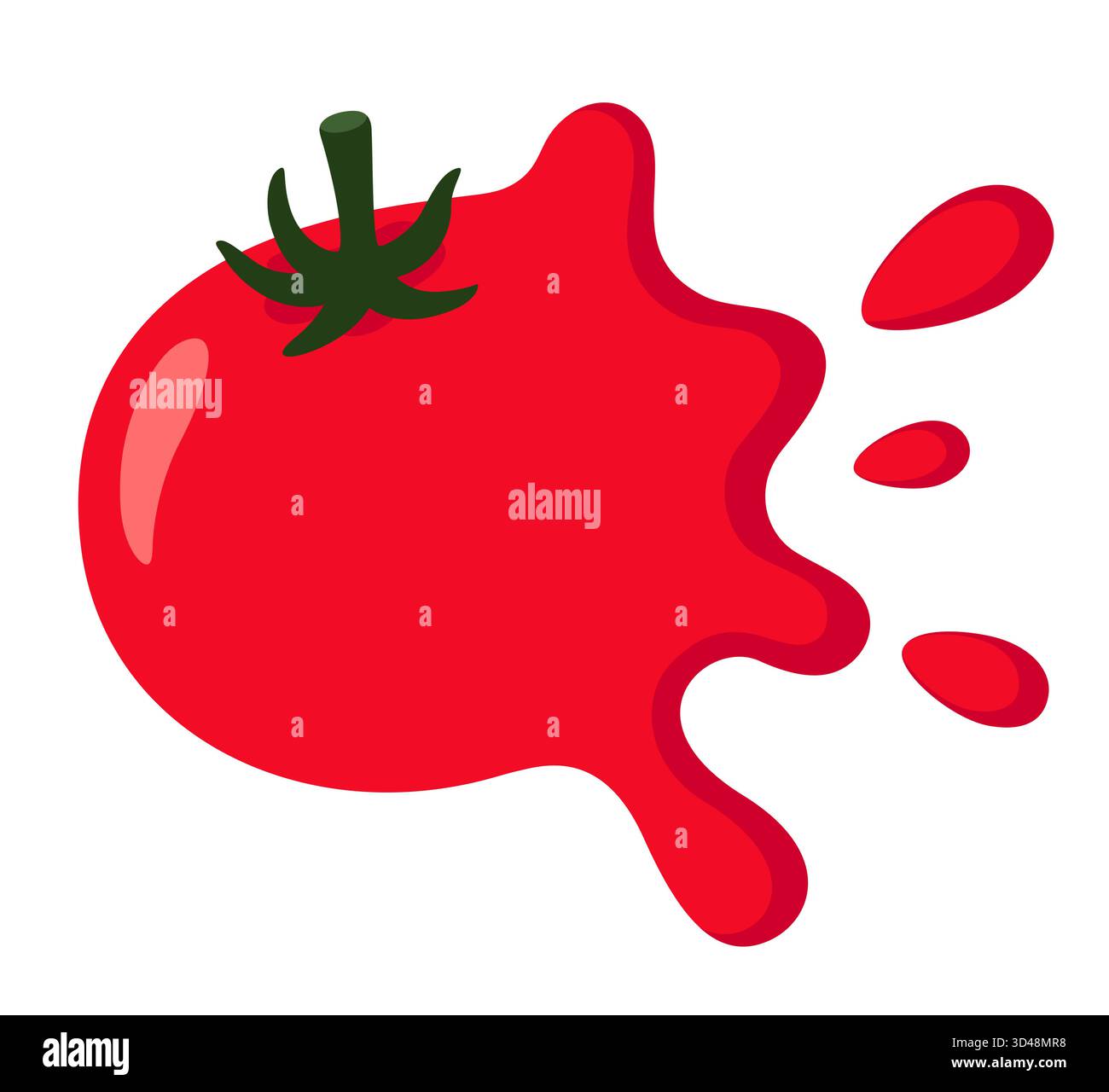 Lanciare i pomodori. Pomodoro cartoni animati disegnato a mano con spruzzi di succo. Illustrazione grafica del clip vettoriale isolato. Illustrazione Vettoriale