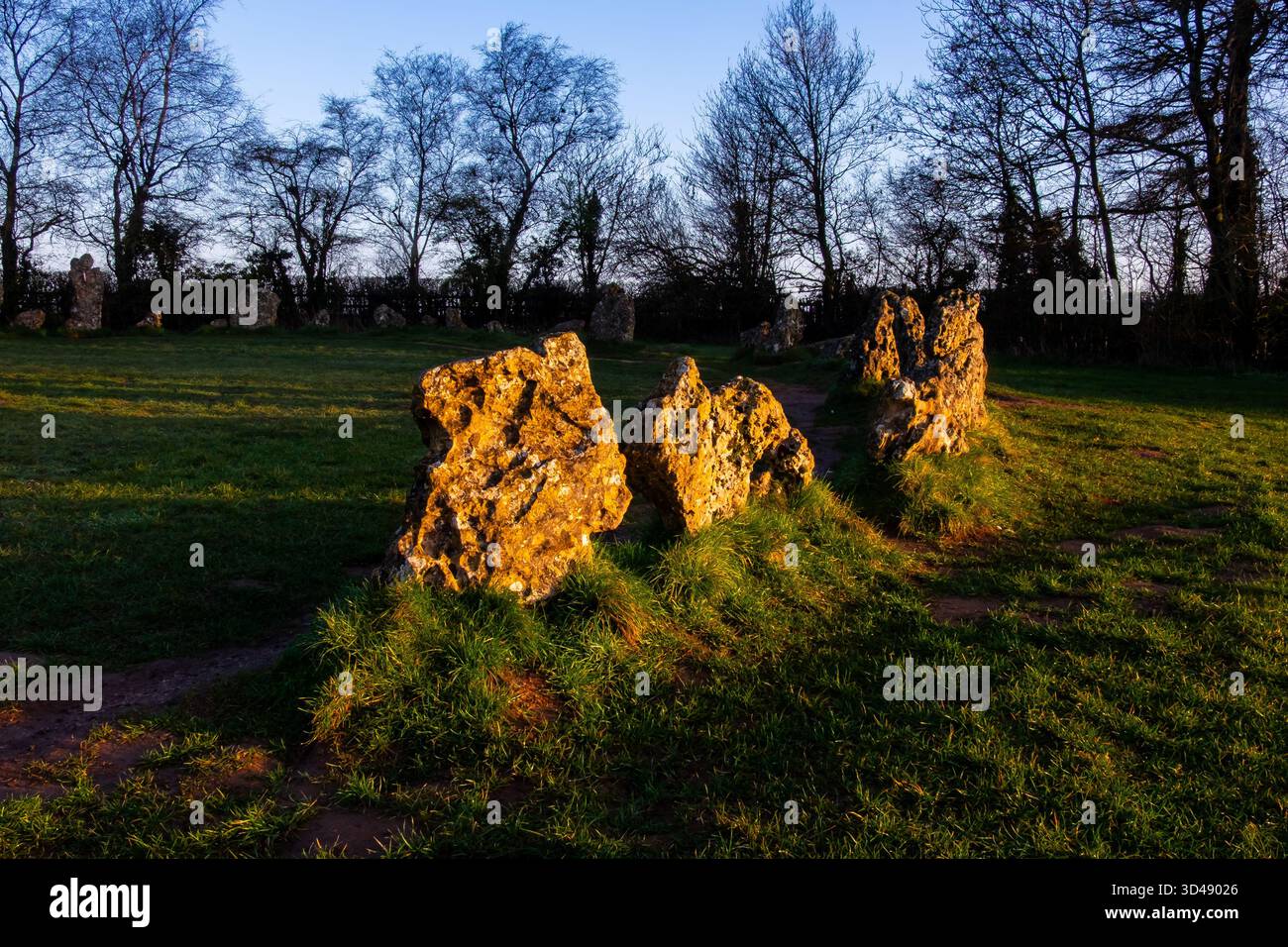 King’s Men cerchio di pietre alle Rollright Stones alla luce del mattino Foto Stock