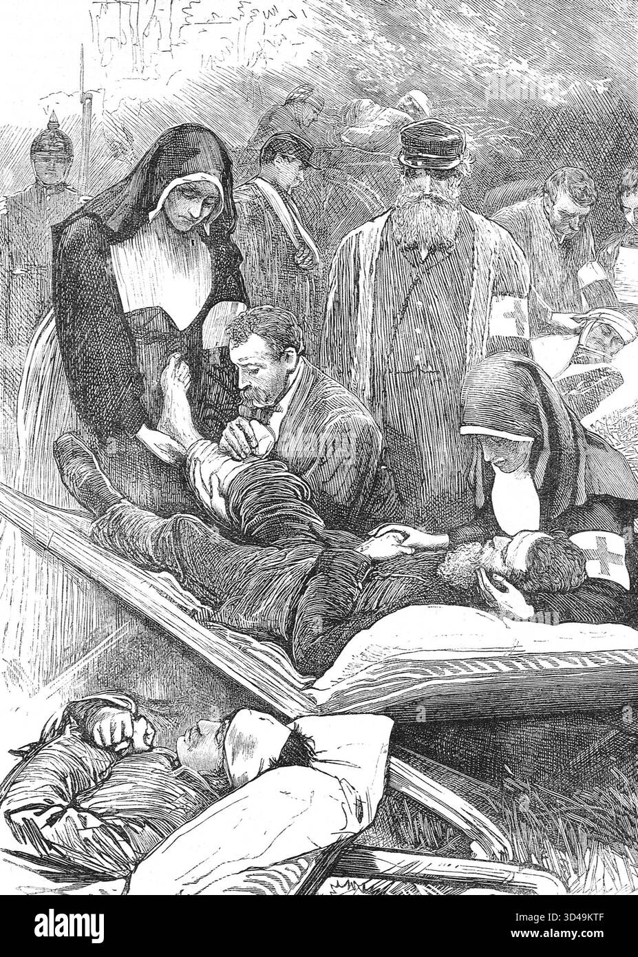 Curare i feriti nell'assedio di Bitche, durante la guerra franco-prussiana. Foto Stock