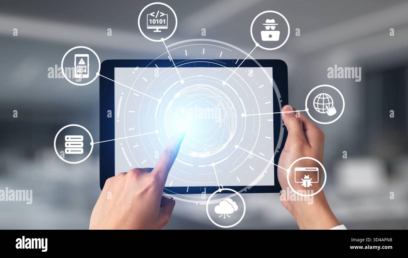 Sviluppo di software con sovrapposizioni di codifica, linguaggi di programmazione, strumenti per sviluppatori, creazione di app mobili e programmazione avanzata per prodotti digitali Foto Stock