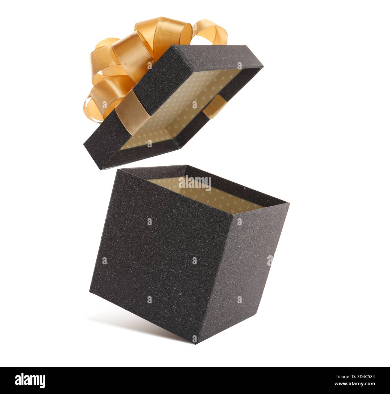 Apri la confezione regalo con un bellissimo coperchio in aria su sfondo bianco Foto Stock