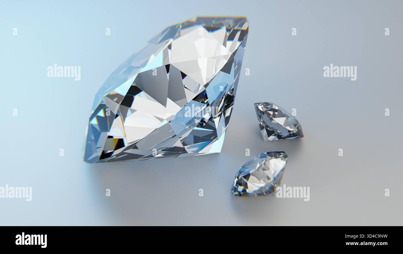 Collezione di diamanti Brilliant Cut. Gemme naturali e da laboratorio per la progettazione di gioielli. rendering 3d. Foto Stock