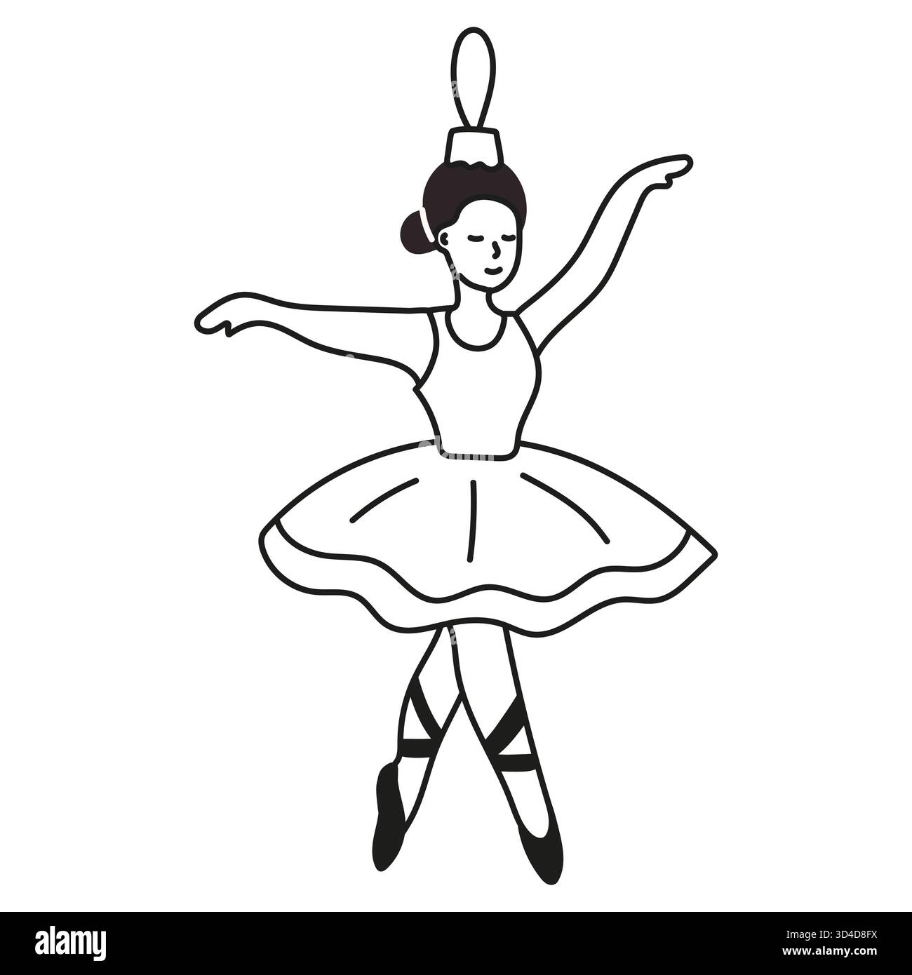 Una ballerina di balletto viene catturata a metà spettacolo, mostrando la sua elegante postura con un costume aderente e una gonna in tulle indossando scarpe pointe. La scena Illustrazione Vettoriale