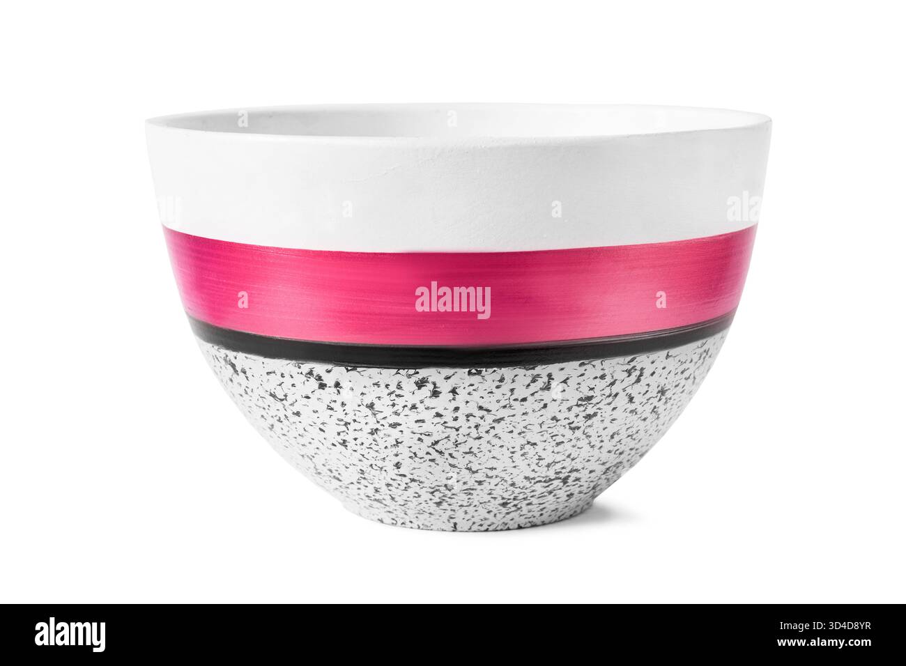 Ciotola vuota bianca e rosa in ceramica isolata su sfondo bianco Foto Stock