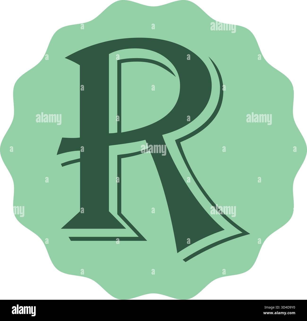 Elegante design vettoriale Letter R isolato su sfondo bianco. Perfetto per loghi, arte tipografica, branding, poster, progetti didattici, e decorativo. Illustrazione Vettoriale