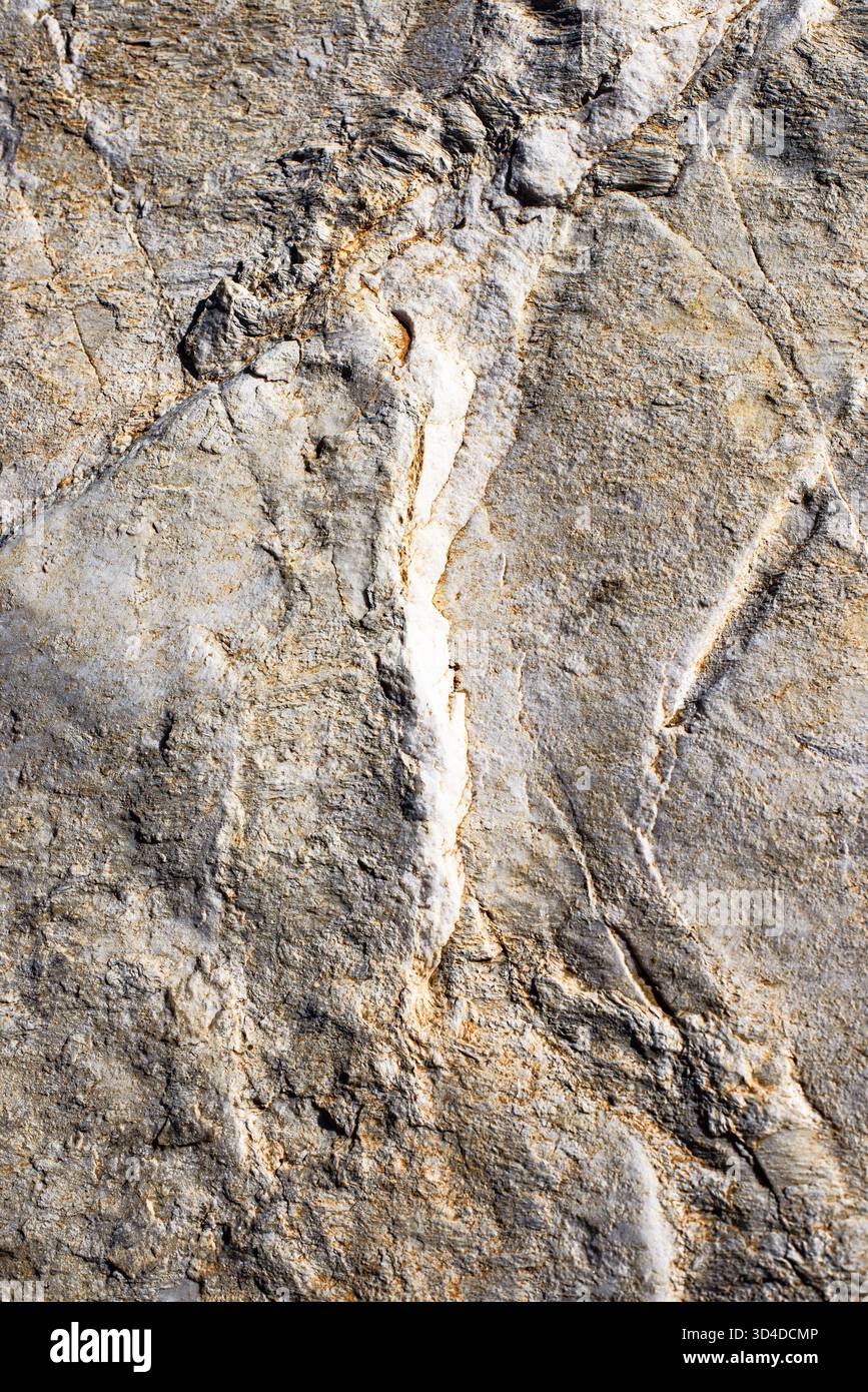Superficie in pietra bianca grezza arrugginita con grunge naturale, come estratto dalla montagna. Foto Stock