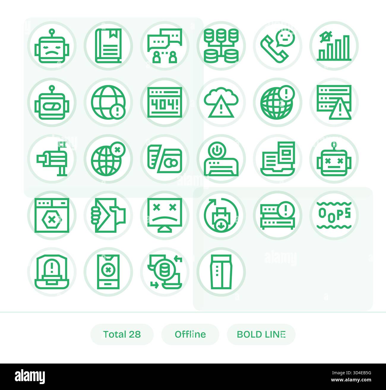 Perfeziona la grafica dei prodotti utilizzando 28 icone Bold Line ispirate a offline, con metriche coerenti. Illustrazione Vettoriale