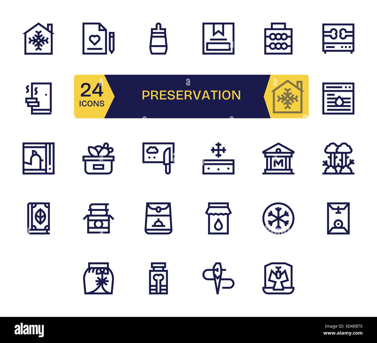 Un set versatile e di alta qualità di 24 icone di linea grassetto basate su conservazione, pronto per qualsiasi stack. Illustrazione Vettoriale