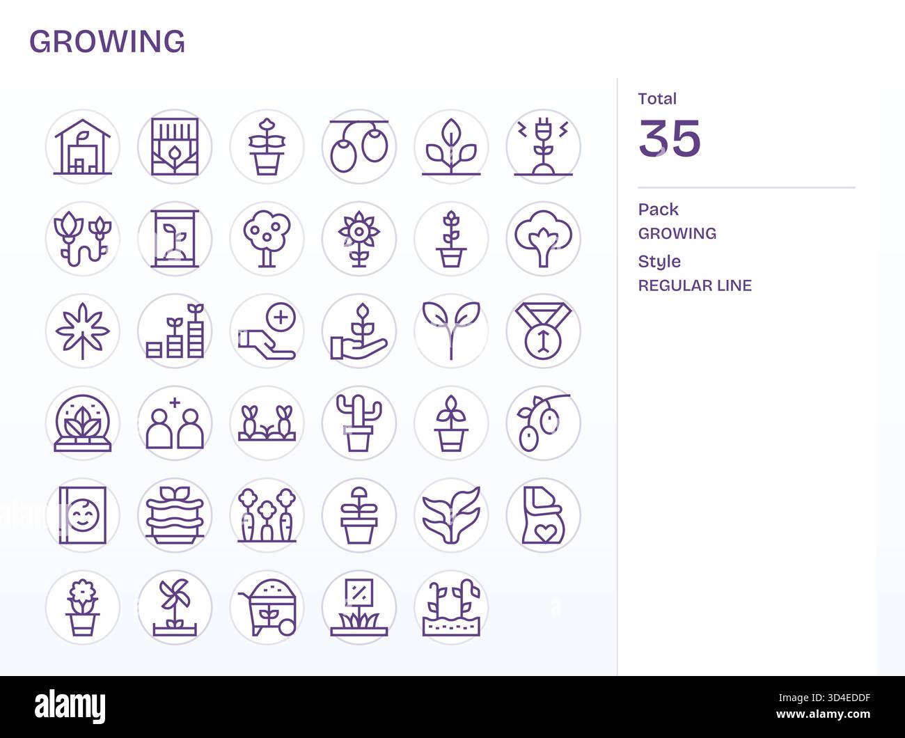 Un set dinamico di 35 icone della linea regolare, adattate per la crescita e adatte per i prodotti digitali. Illustrazione Vettoriale